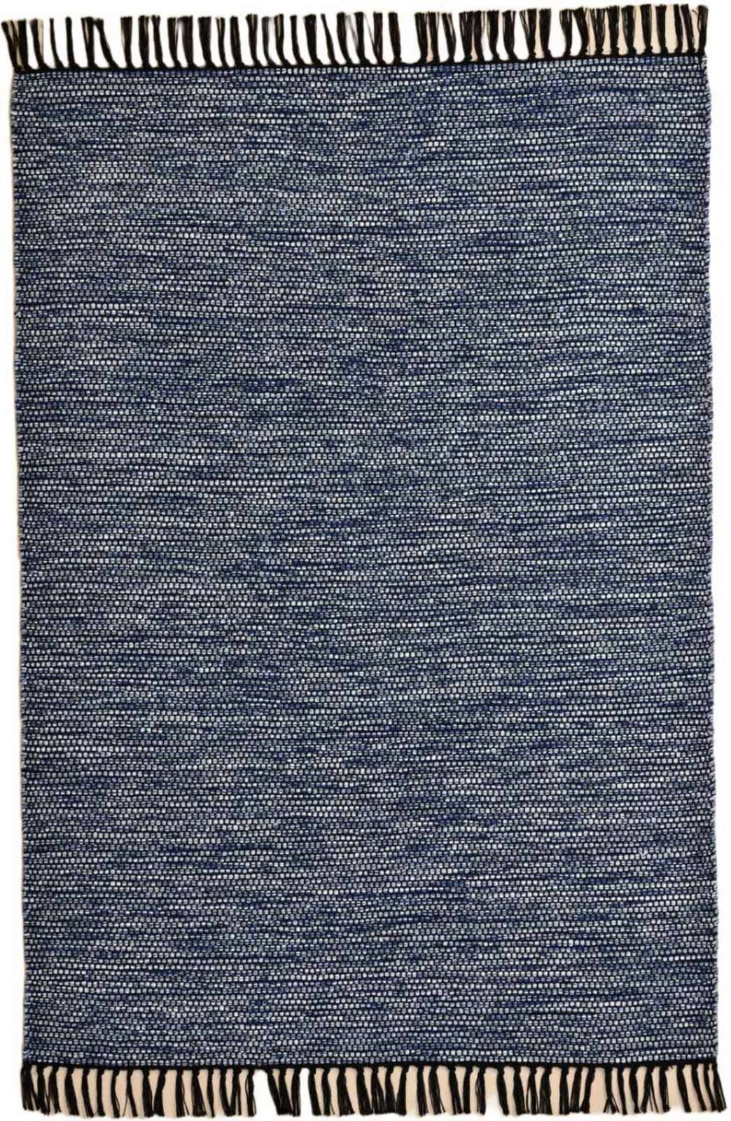 Wollteppich Handwebteppich Borkum Küche gewebt Baumwolle, Wohnzimmer blau TaraCarpet, 100% 5 Höhe: nachhaltig Baumwolle mm, rechteckig, cm modern 080x150