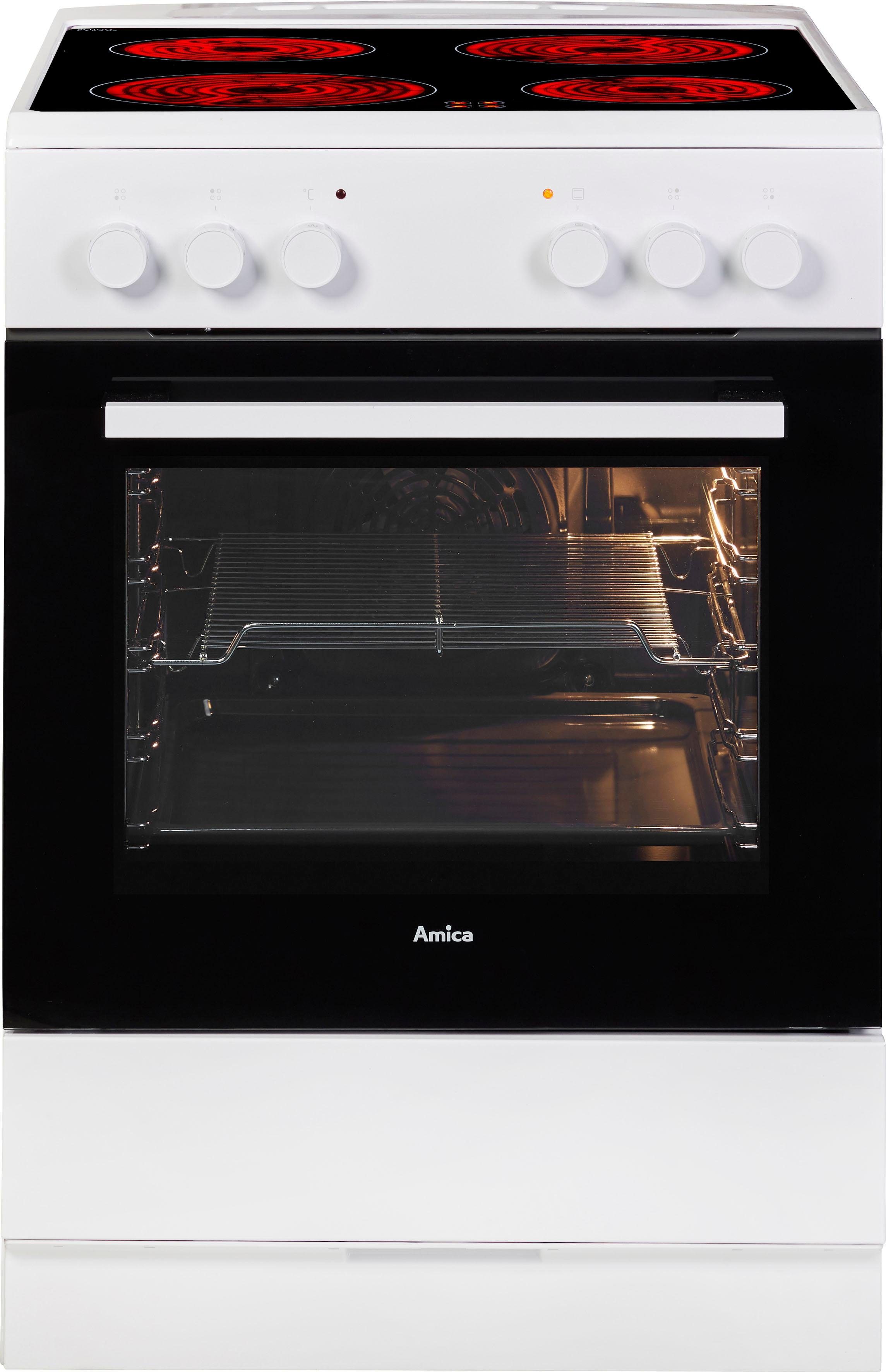 Amica Elektro-Standherd SHC 913 011 W, mit Teleskopauszug nachrüstbar, Steam Clean, Komfortables Kochen und Backen mit übersichtlicher Handhabung