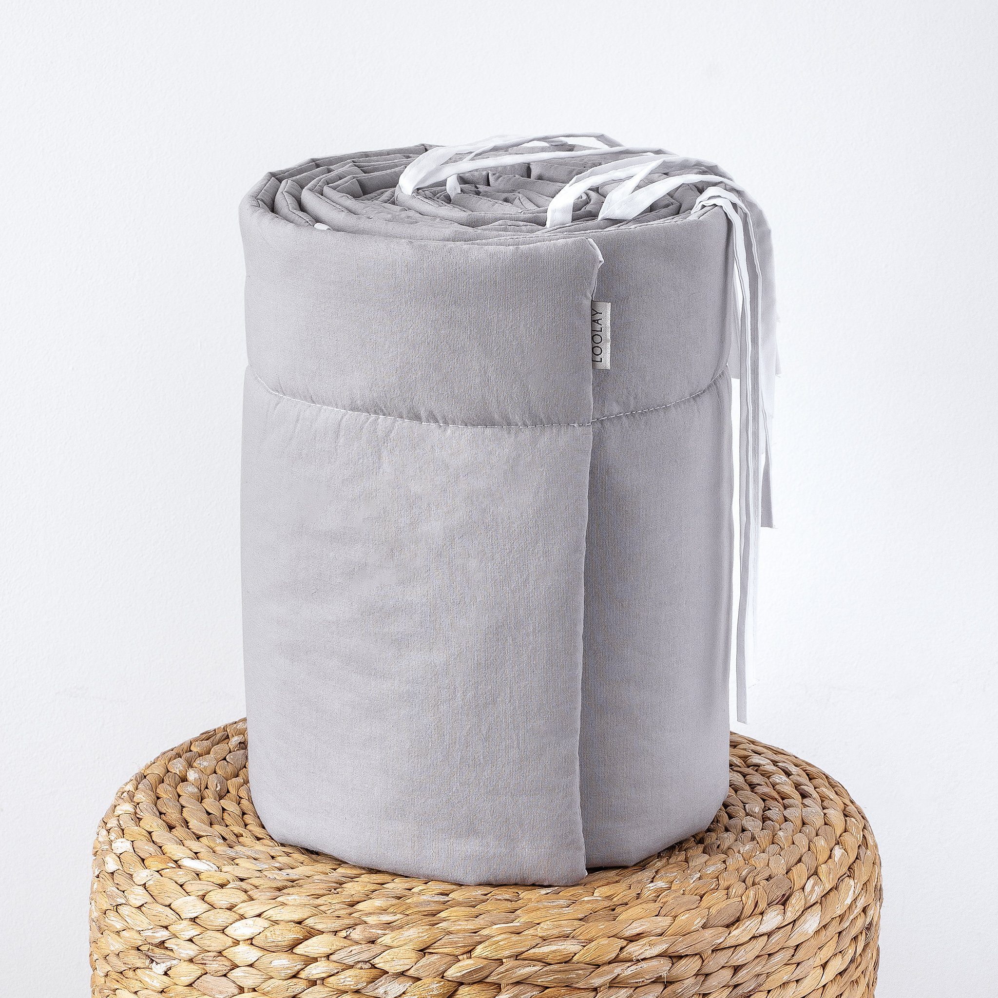 Loolay Bettnestchen 100% GRAU BIO-Baumwolle Atmungsaktives Babybett BETTUMRANDUNG, (Umrandung Kopfschutz Bettschlange 420, 360, 210, 180 x 30cm, Babyausstattung – Bild 4 von 5