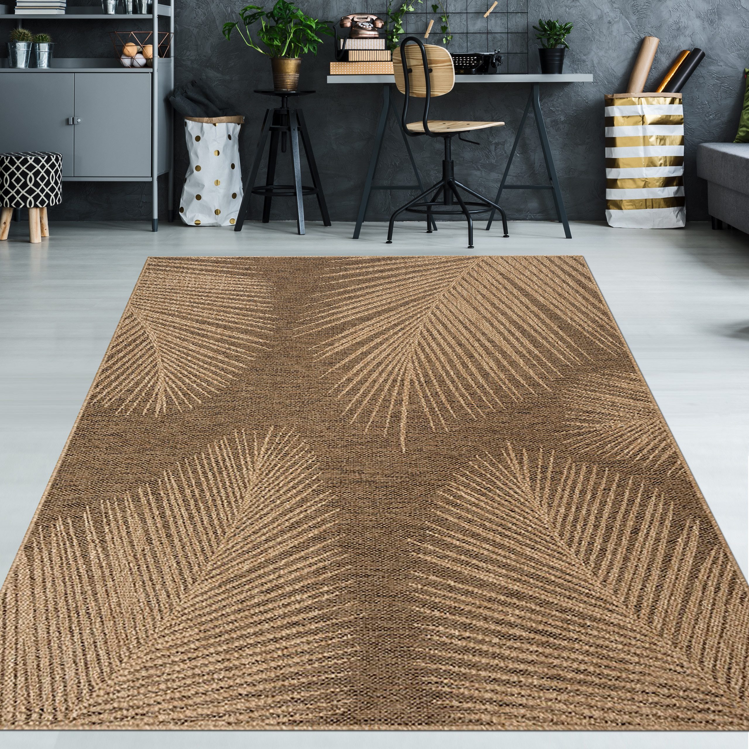 TeppichHome24 Outdoorteppich Hochwertiger In- und Outdoorteppich Blättermus günstig online kaufen