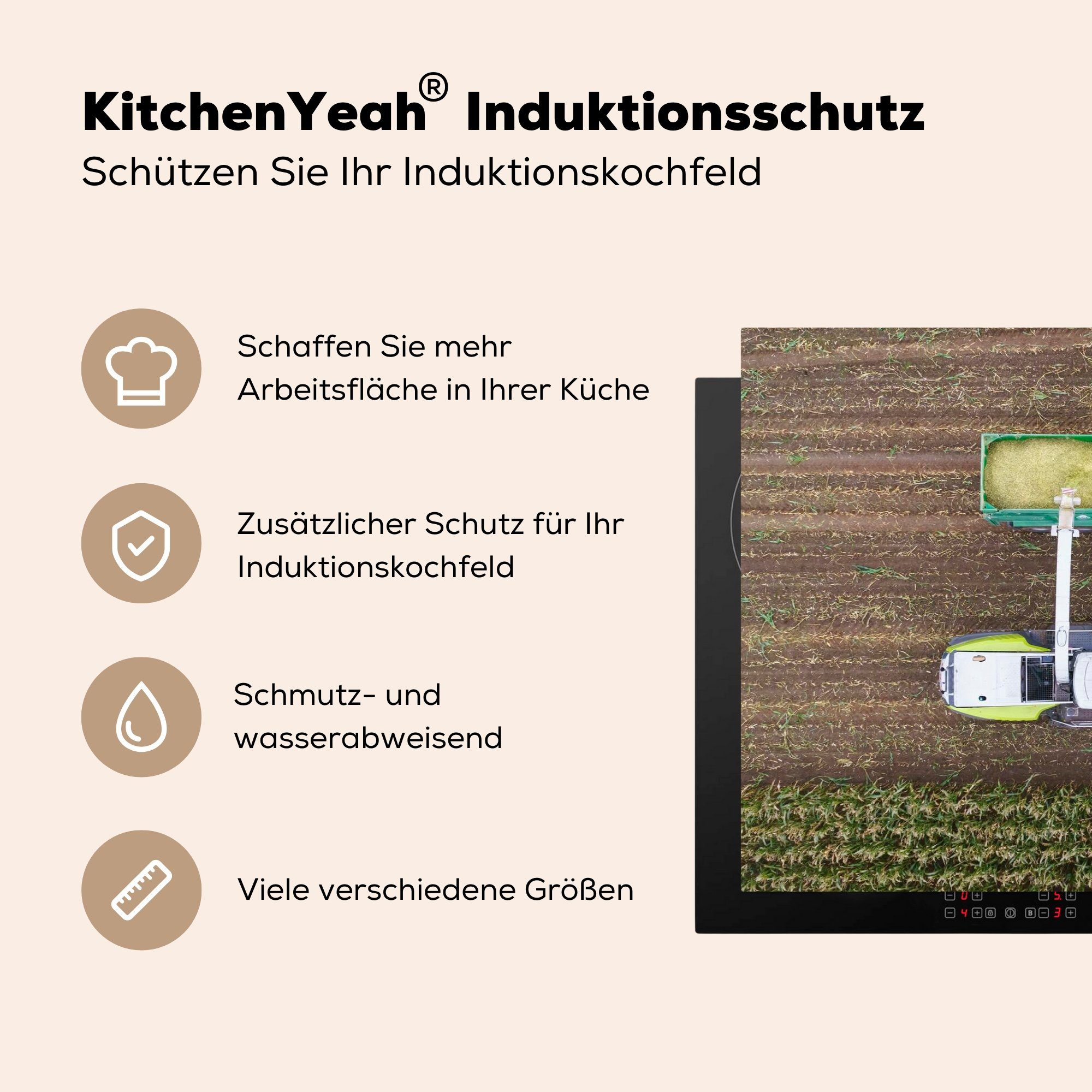 cm, Induktionskochfeld Schutz Vinyl, für - die MuchoWow Häcksler - Herdblende-/Abdeckplatte küche, Traktor (1 Ceranfeldabdeckung 81x52 tlg), Mais,