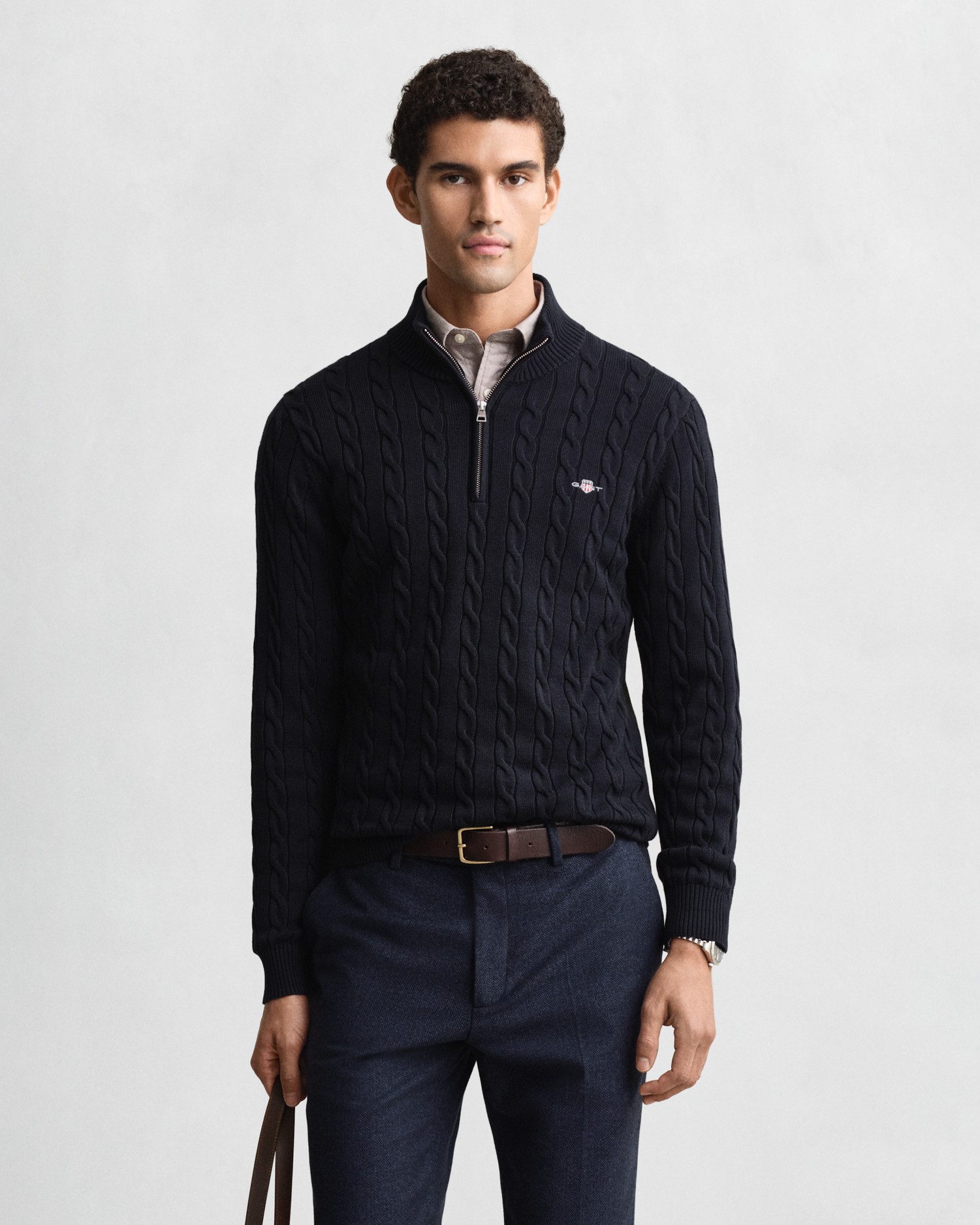 Gant Strickpullover COTTON CABLE HALF ZIP Mit Rundhalsausschnitt