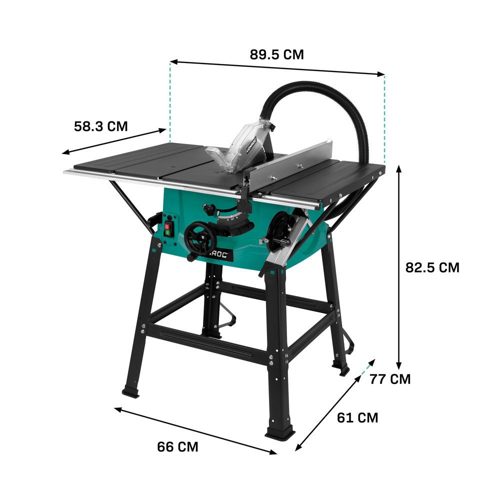 VONROC Tischkreissäge mit Führungsschiene 2000W - Tischsäge mit Staubabsaugung 5000U/min, inkl. Untergestell, Ø250mm - Inkl. Gehrungsführung und 60T Sägeblatt