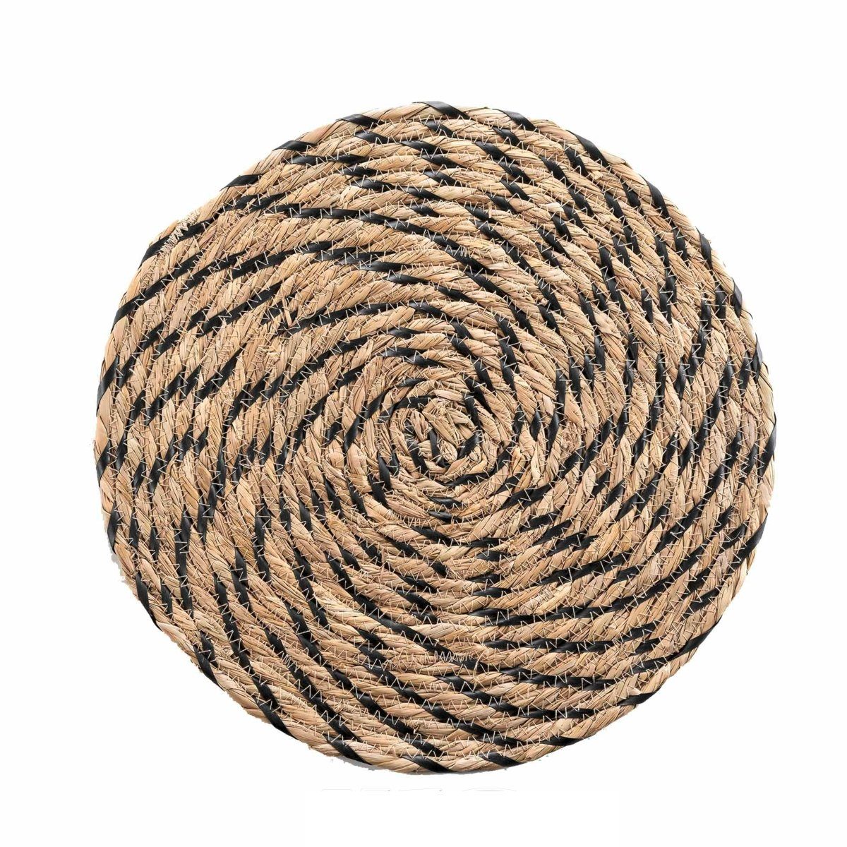 Macosa Home Platzset 2 STK. Stroh rund Braun Schwarz Weiß Platzmatten modern, Boho Tischset Tisch-Untersetzer Teller-Unterlage