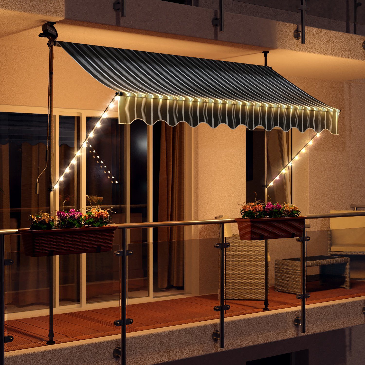 Swing&Harmonie Klemmmarkise LED - Balkonmarkise mit Kurbel Захист від сонця Markise Terrasse Balkon 200/250/300/350 cm