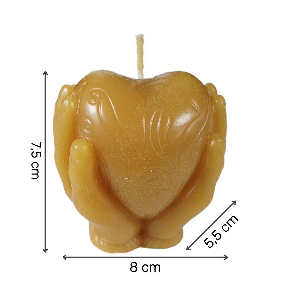 Aspinaworld Bienenwachskerze Herz Kerze in Hand 7,5 cm – Kerze aus Bienenwachs