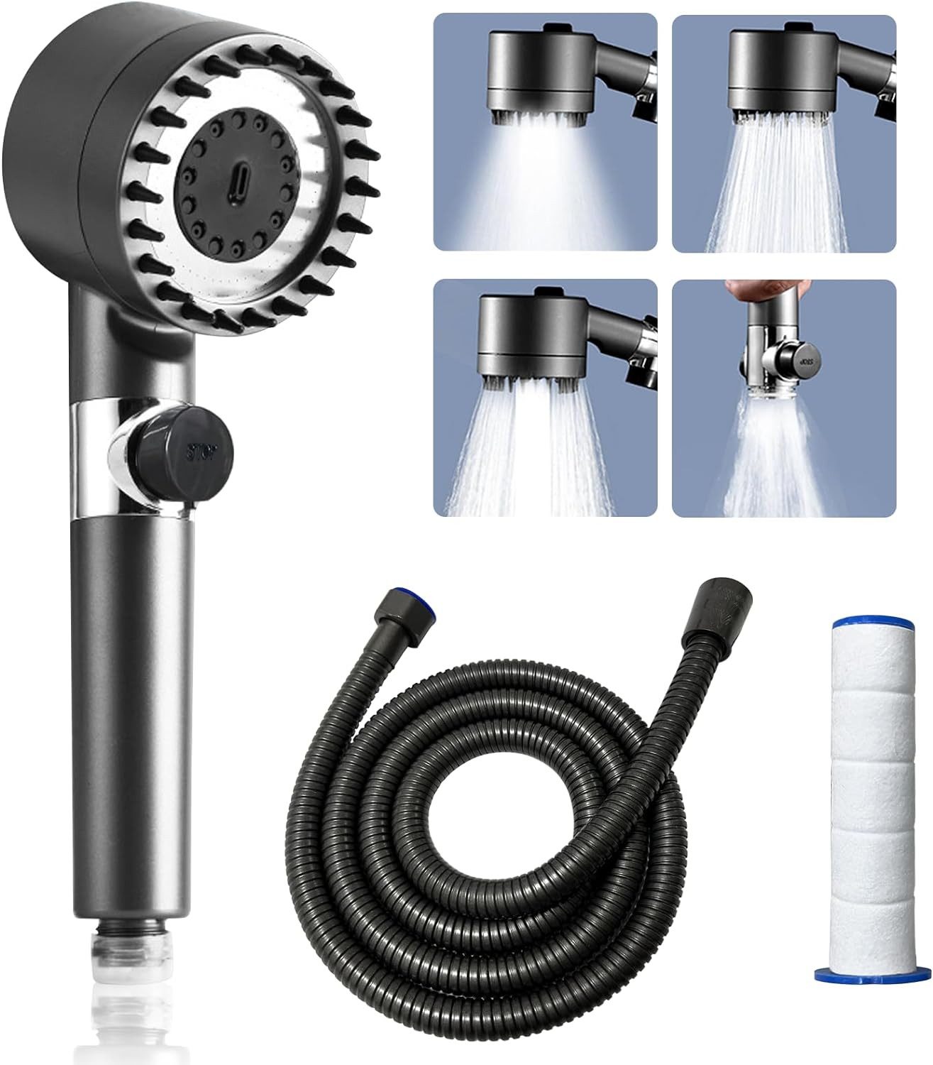 FELIXLEO Handbrause Duschkopf Sparduschkopf Wassersparend Hochdruck Handbrause Grau, (1-tlg)