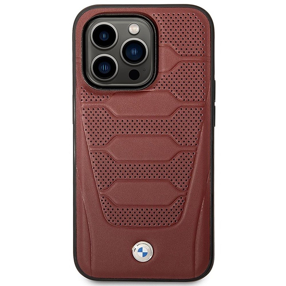BMW Handyhülle Schutzhülle Handycover Rückschale 6,7 Zoll, MagSafe, Ledersitz-Muster, BMW Lizenzprodukt