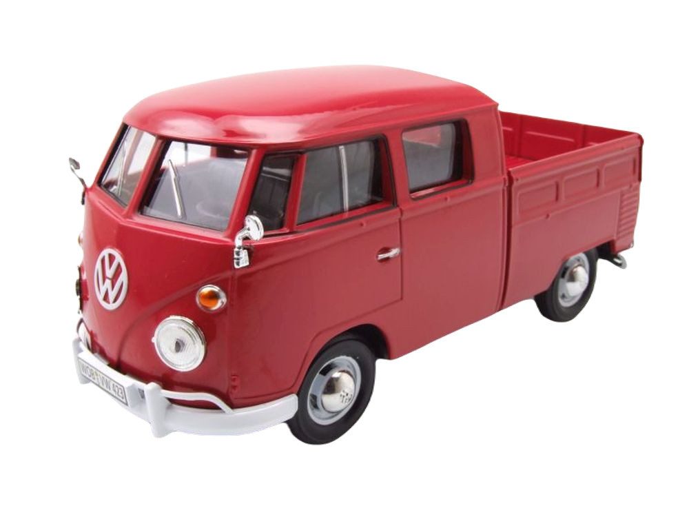 Motormax Modellauto VW T1 Bus DoKa Pritsche rot, Maßstab 1:24