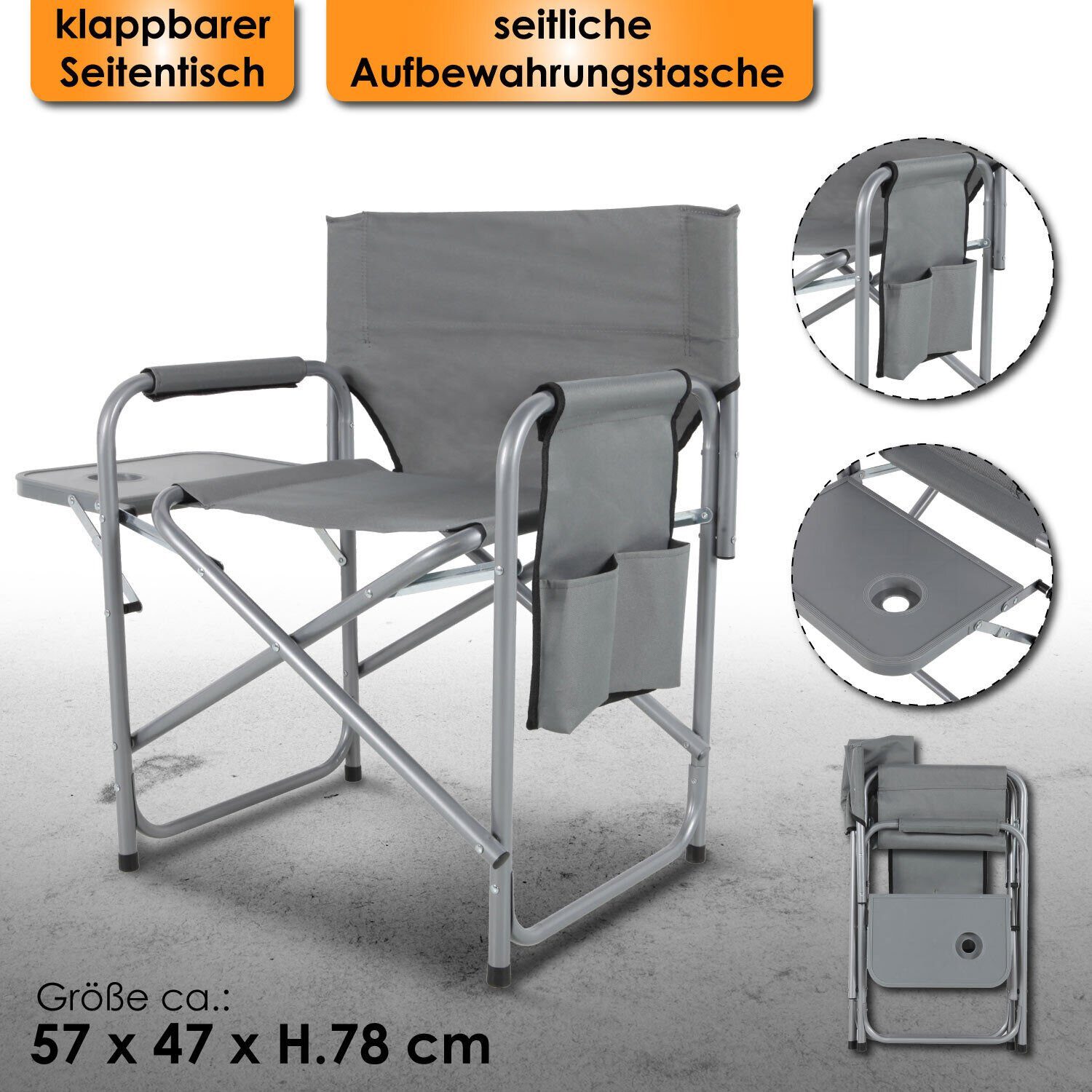 Mojawo Grau Deluxe Klapptisch Tasche Stuhl Klappstuhl Outdoor Anglerstuhl Campingstuhl Regiestuhl