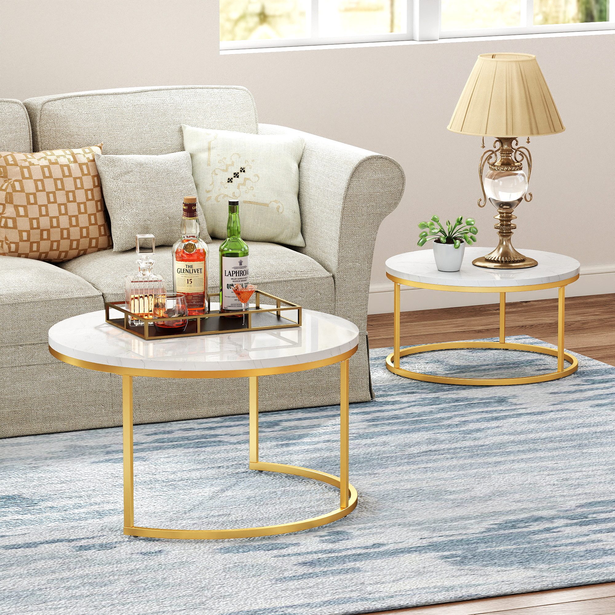 HAUSS SPOLE Couchtisch 2er-Satztisch Beistelltisch stapelbarer Sofatisch mit Stabiler Rahmen (elegantem Design, 2-St., Stabiler Eisenrahmen & leicht zu reinigende MDF-Tischplatte), Ideal für Wohnzimmer & Büro, Platzsparendes stapelbares Design