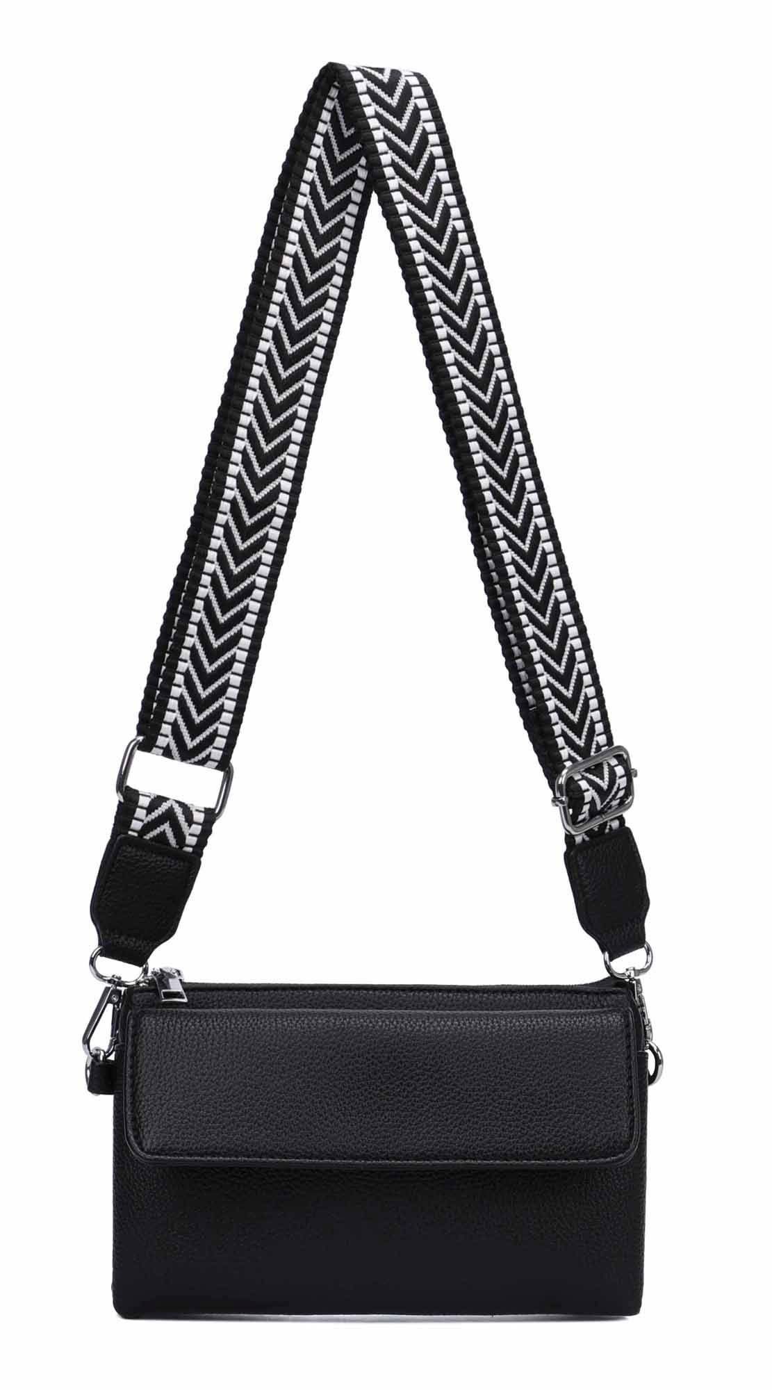 ITALYSHOP24 Geldbörse Damen Umhängetasche CrossBody Brieftasche Geldbörse Handytasche Reise (Tasche mit einem breitem Muster Stoffgurt/Umhängeband), Bodybag Cross Bag Schmucktasche Brieftasche Clutch Abendtasche