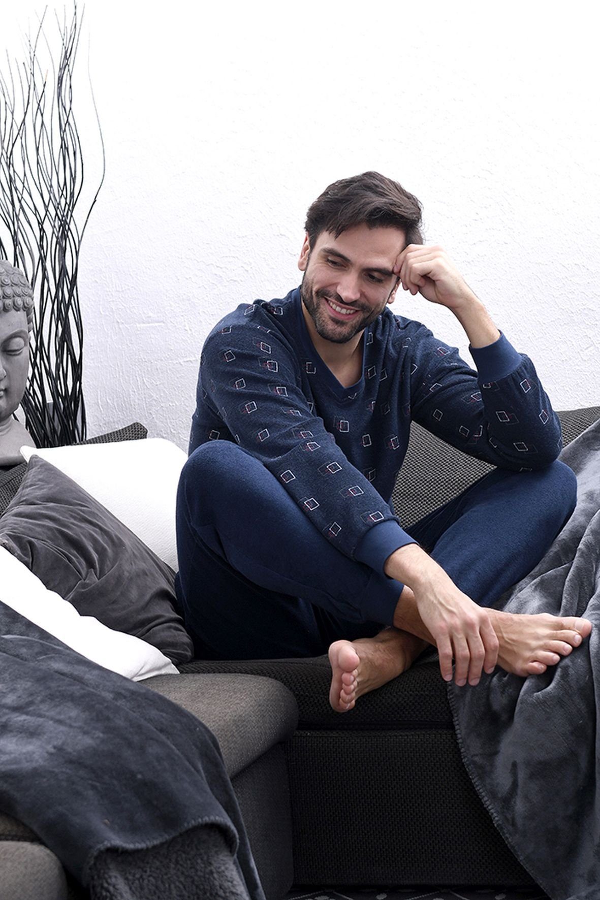 Normann Pyjama Herren Frottee Pyjama lang mit Bündchen - auch in Übergrößen günstig online kaufen