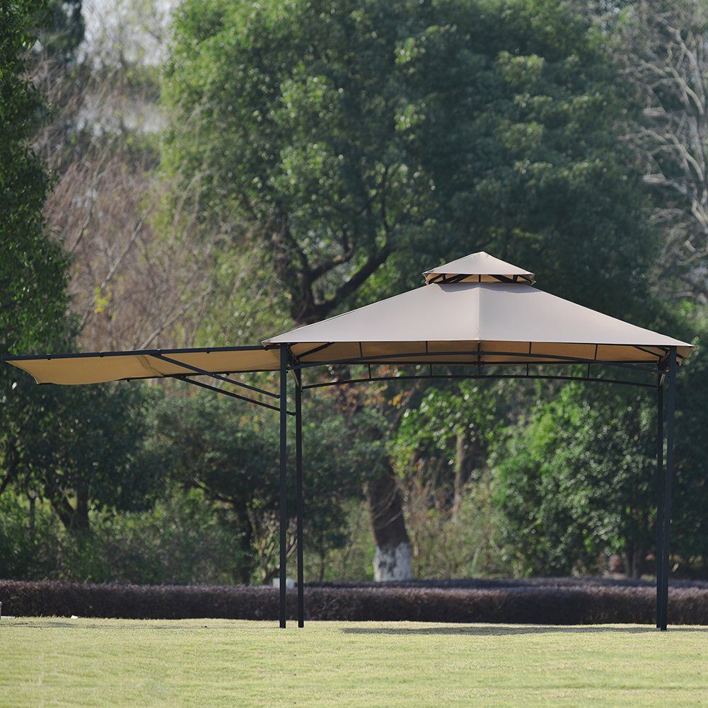 Pavillon, mit 1 Seitenteilen, Gartenpavillon mit ausziehbare Seitenteil, Wasserdicht Partyzelt, UV-Schutz, Stahlgestell, 3 x 3 x 2,6 m