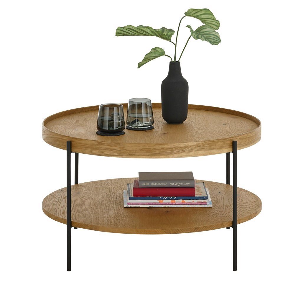 MCA furniture Couchtisch Couchtisch Arenal, rund, eichefarben / schwarz (no-Set), Breite 80 cm, Tischplatte aus HWP