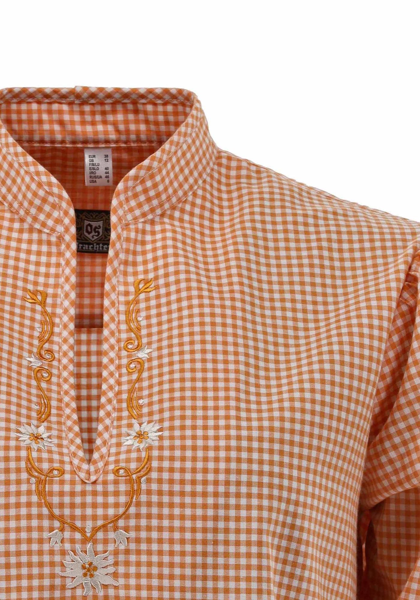 OS Trachten Trachtenbluse Porivo tailliert, Schlupfform, 1/2-Puffärmel, "Edelweiß"-Stick am Ausschnitt