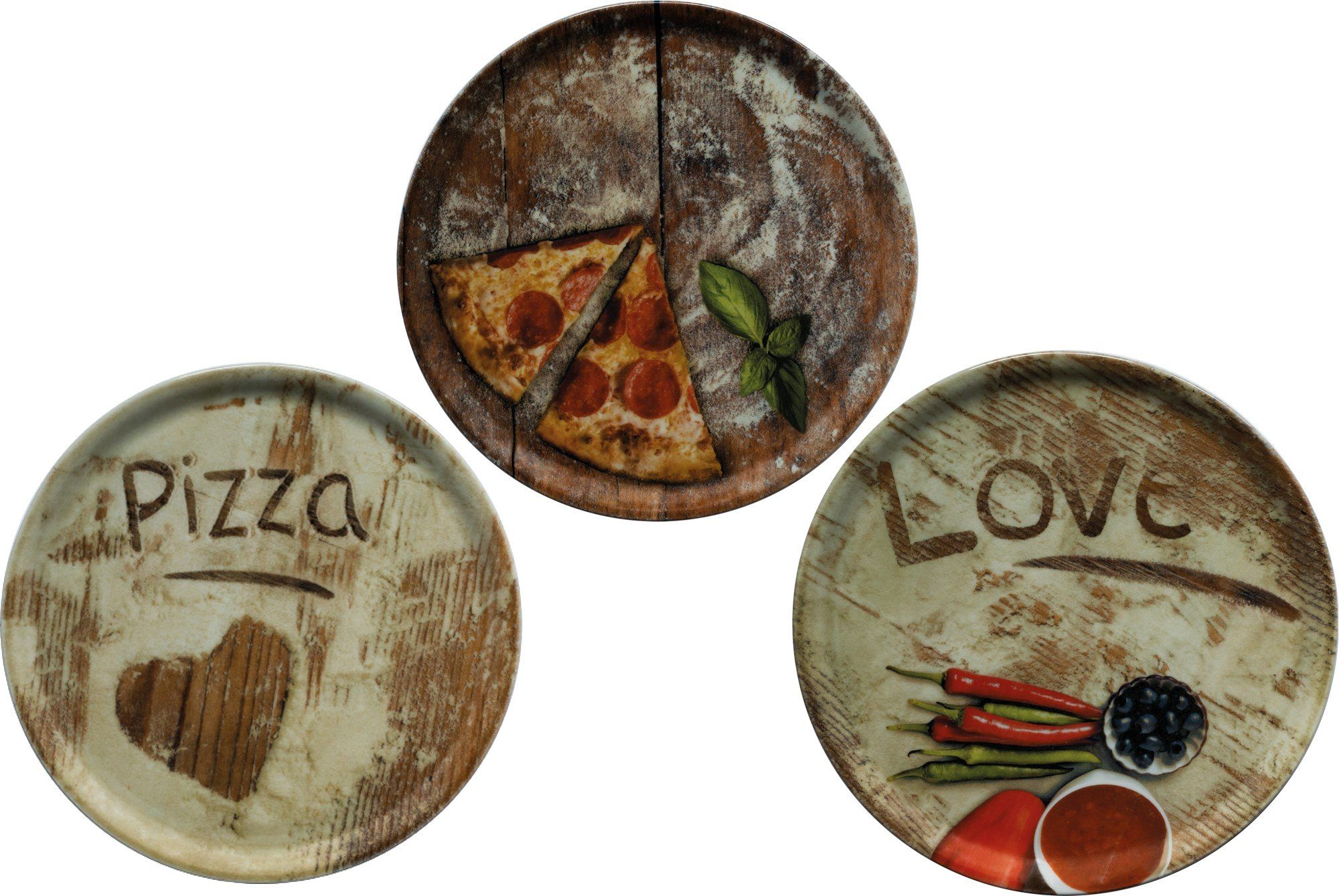 Emilja Pizzateller Pizzateller Porzellan Flour 33cm - 3er Set sortiert