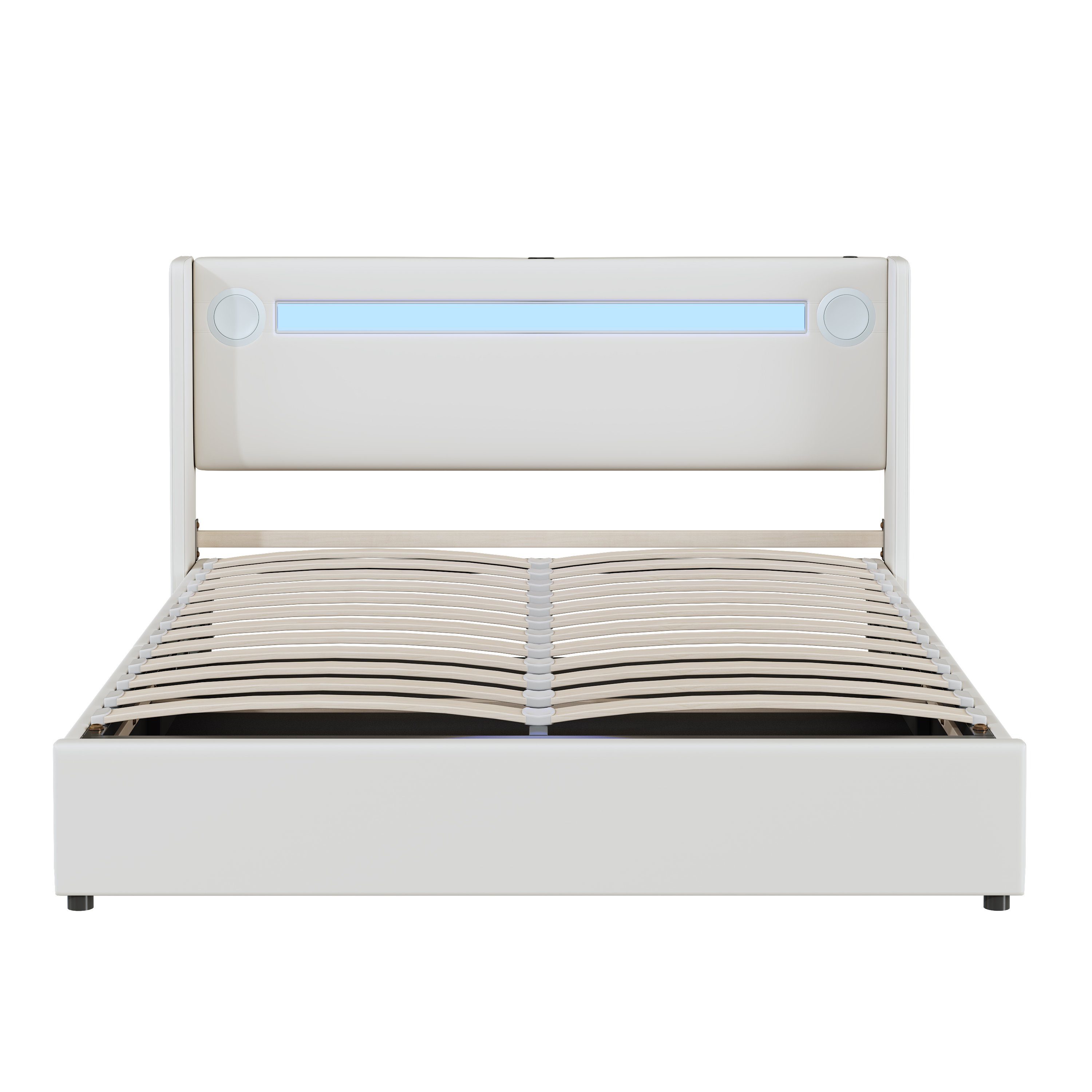 Polsterbett (Stauraumbett, Doppelbett), mit LED Beleuchtung/Bluetooth/USB-Aufladen, Kunstleder, 160x200cm