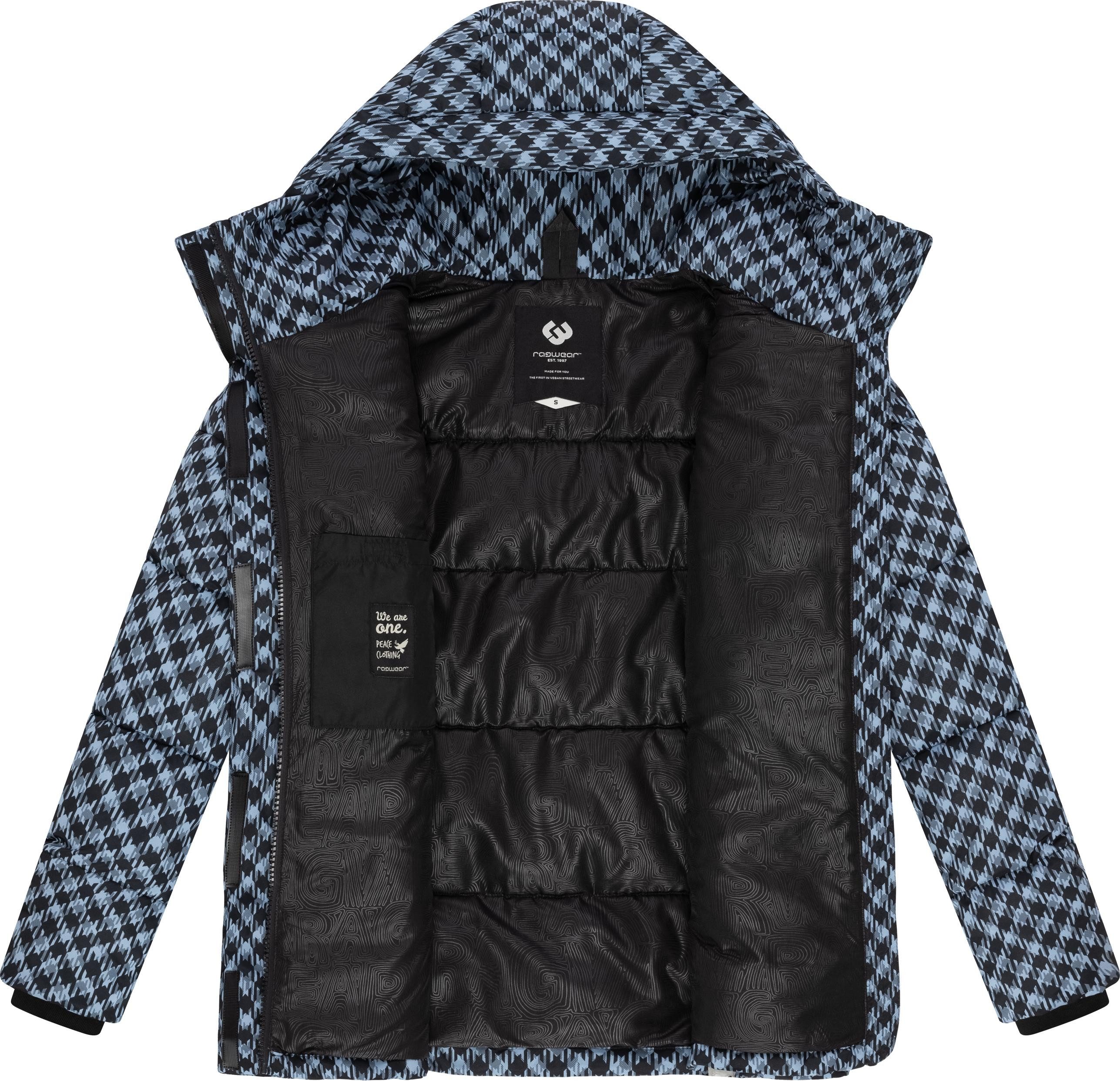 Ragwear Steppjacke Wikesh Print Wasserdichte Damen Winterjacke mit Hahnentritt-Muster