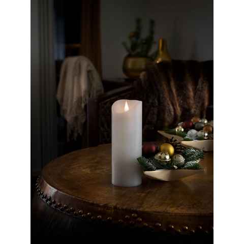 KONSTSMIDE LED-Kerze Weihnachtsdeko (1-tlg), LED Echtwachskerze, weiß, mit 3D Flamme, Ø 7,5 cm, Höhe: 20,5 cm