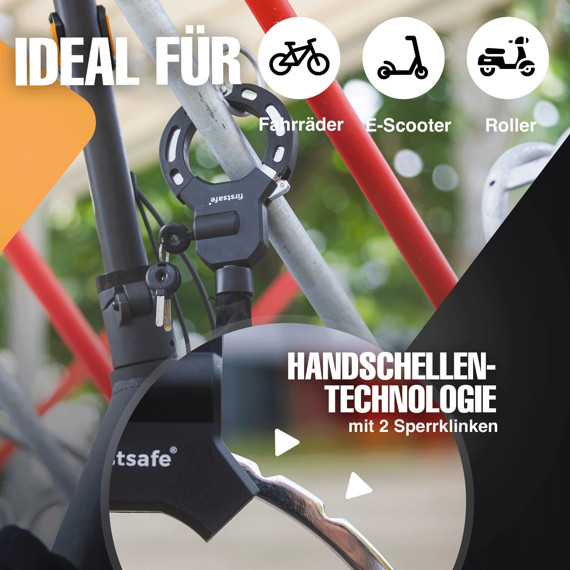 firstsafe Kettenschloss Handschellenschloss für E Scooter Schloss mit Sleevemantel