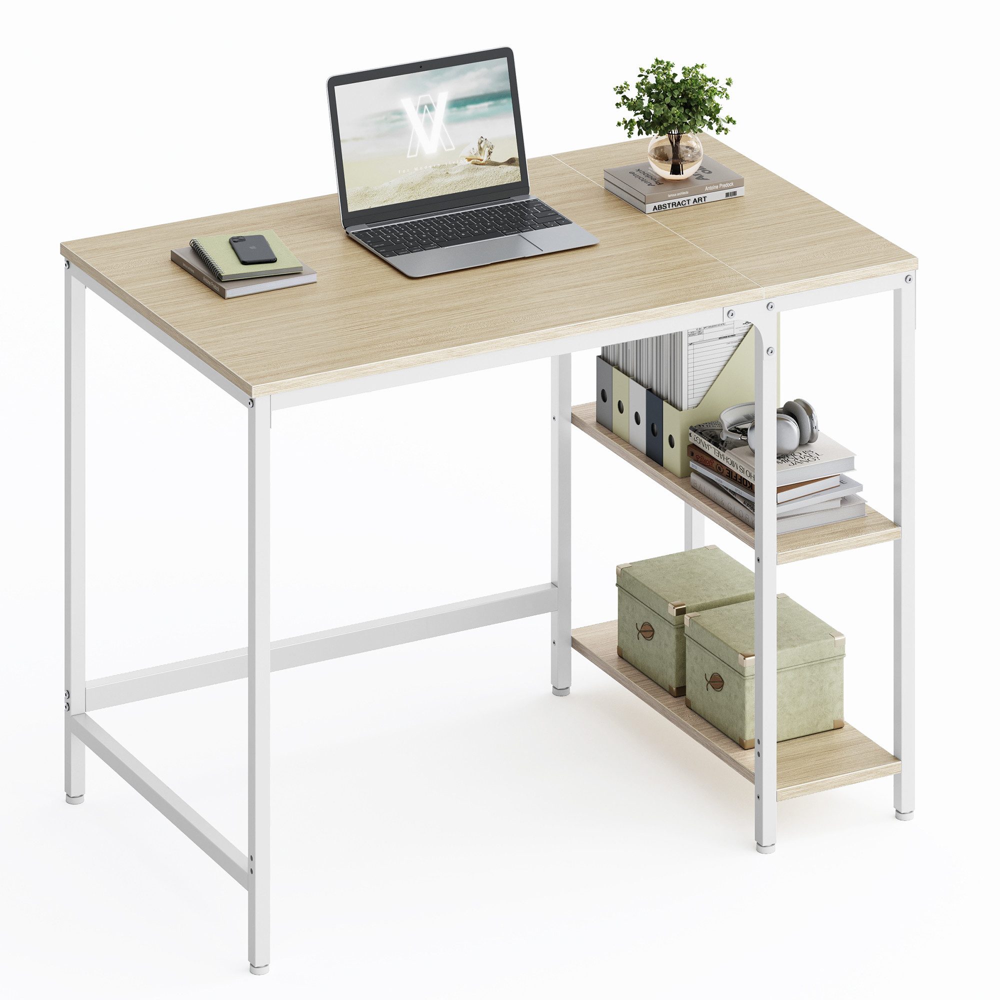 VASAGLE Schreibtisch Computertisch, Tisch, Bürotisch, 100/120/140cm, mit 2 Ablagen, moderner Stil