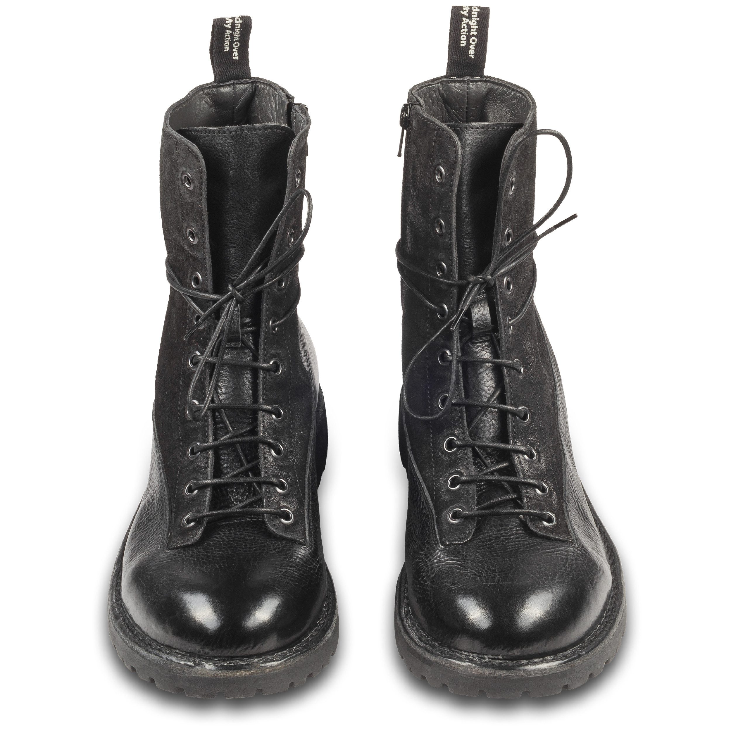 MOMA Herren Schnürstiefel schwarz, Glattleder & Wildleder, Reißverschluß Stiefel Handgefertigt in Italien