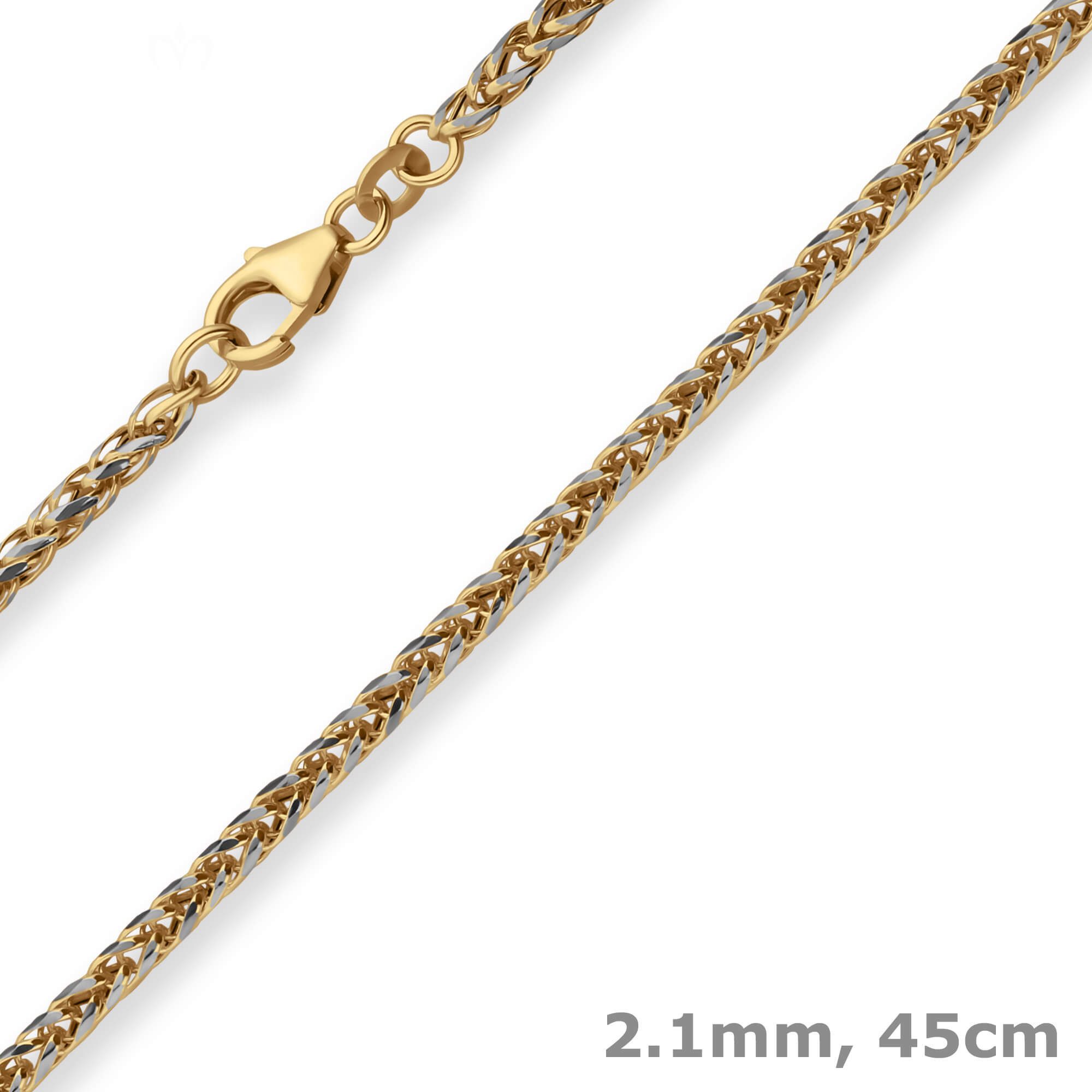 Schmuck Krone Goldkette 2,1mm Zopfkette hohl aus 333 Gold gelb/weiß 45cm, Gold 333