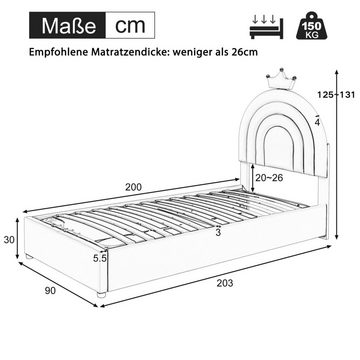 BlingBin Polsterbett Hydraulikbett (1-tlg., 90*200, PU, Rosa), höhenverstellbares Kopfteil