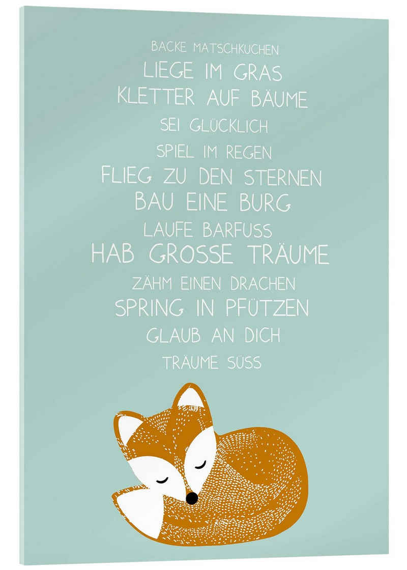 Posterlounge Acrylglasbild GreenNest, Hab große Träume mit Fuchs, Mädchenzimmer Kindermotive