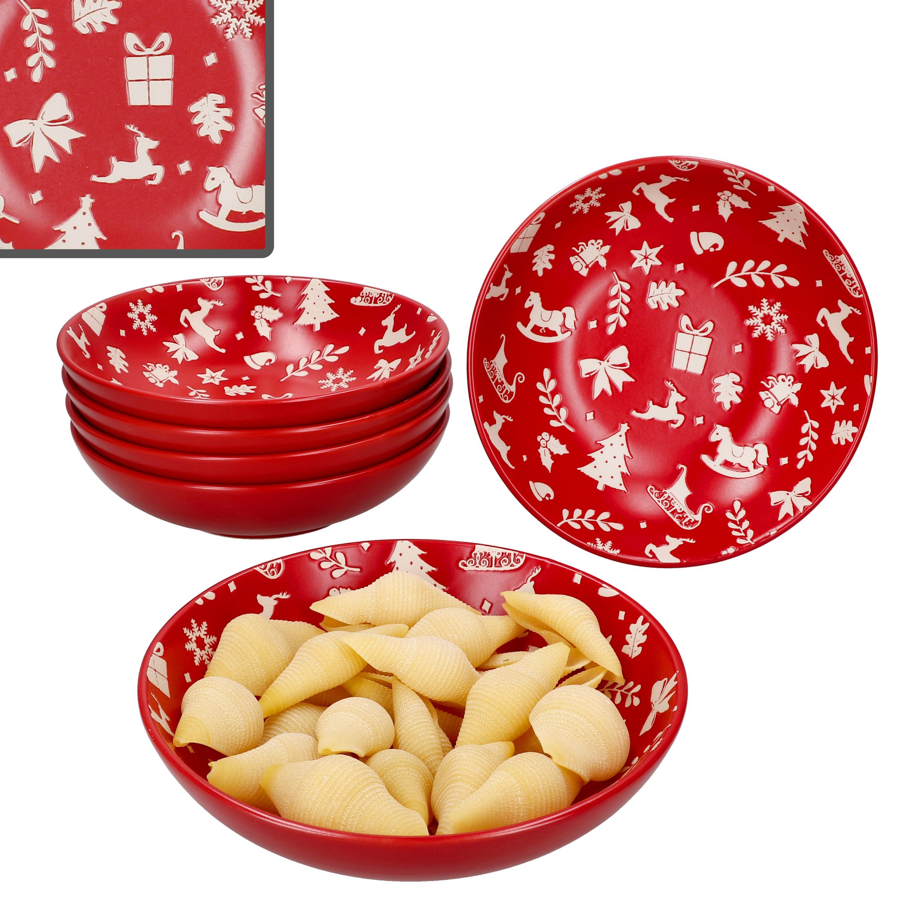 MamboCat Suppenteller 6x Advent Suppenteller 480ml Steingut Rot Creme Weihnachten Winter