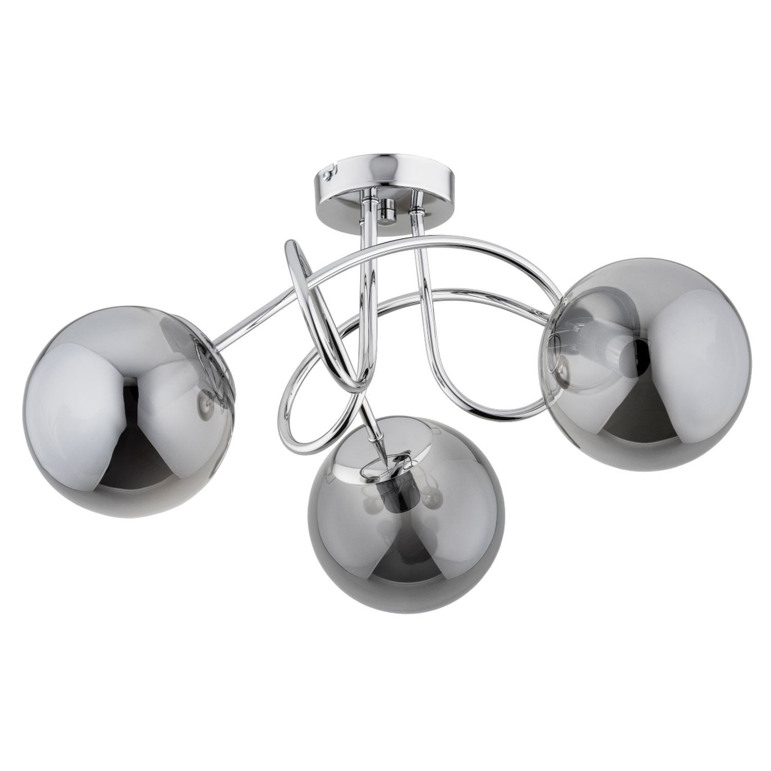 Licht-Erlebnisse Deckenleuchte BRIONI, ohne Leuchtmittel, Chrom Grau B: 50 cm E14 3-flammig Kugel Schirm Retro Rauchglas Metall