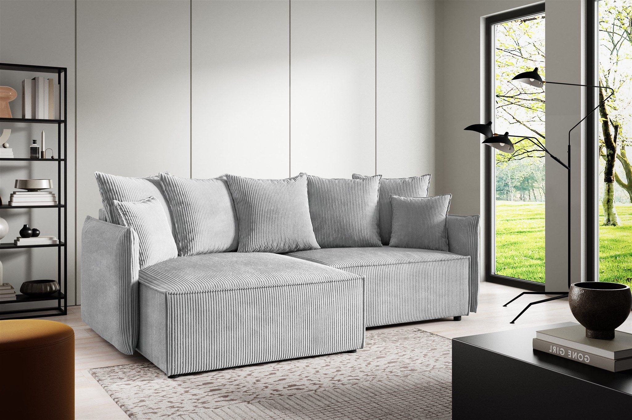 Fun Möbel Ecksofa Schlafsofa Sofa FUN CARMELA mit Ottomane in Stoff, Rundumbezug