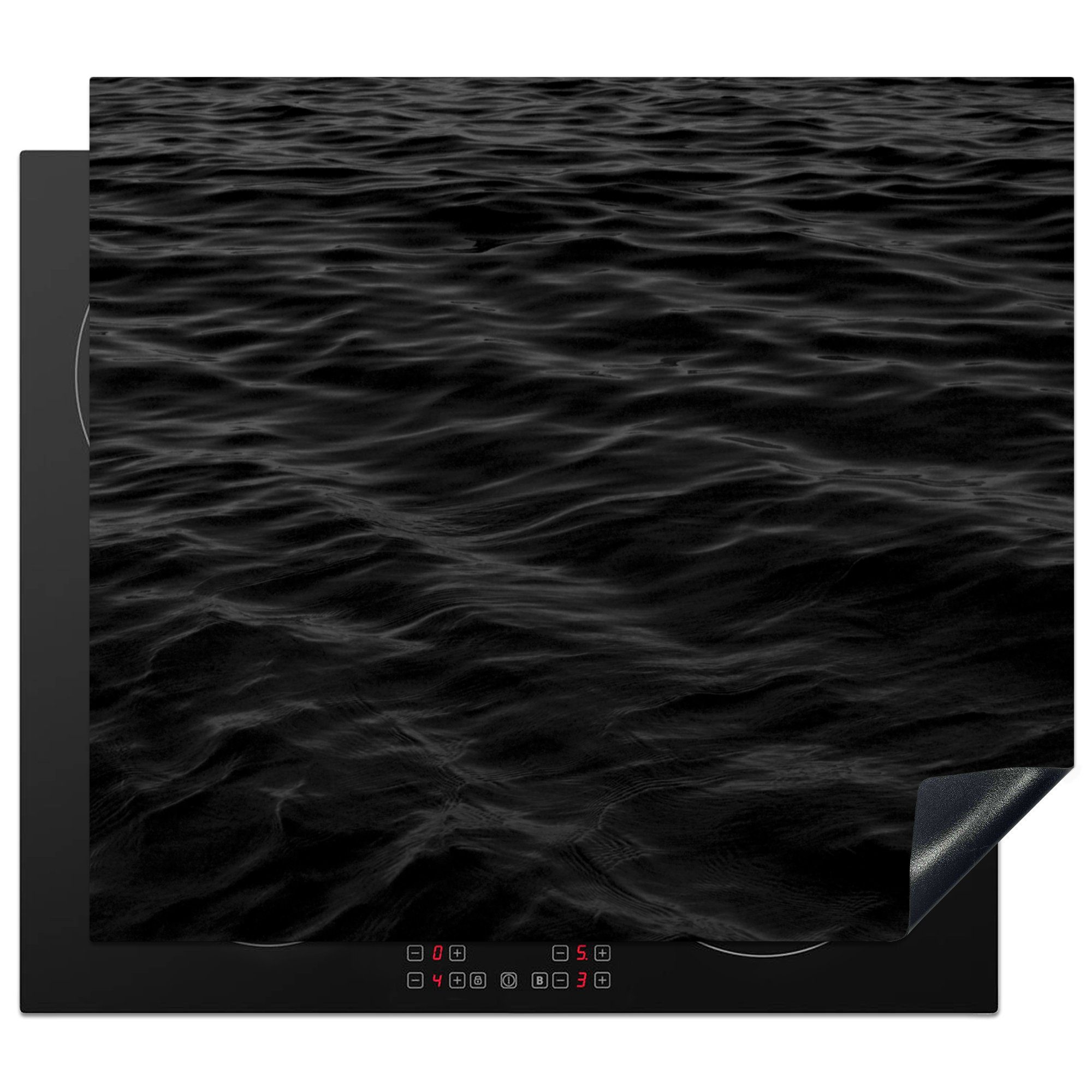 MuchoWow Herd-Abdeckplatte Wellen - Wasser - Schwarz - Weiß, Vinyl, (1 tlg), Abdeckplatte für Ceranfeld, Herd Inductionsmatte, 57.6x51.6 cm