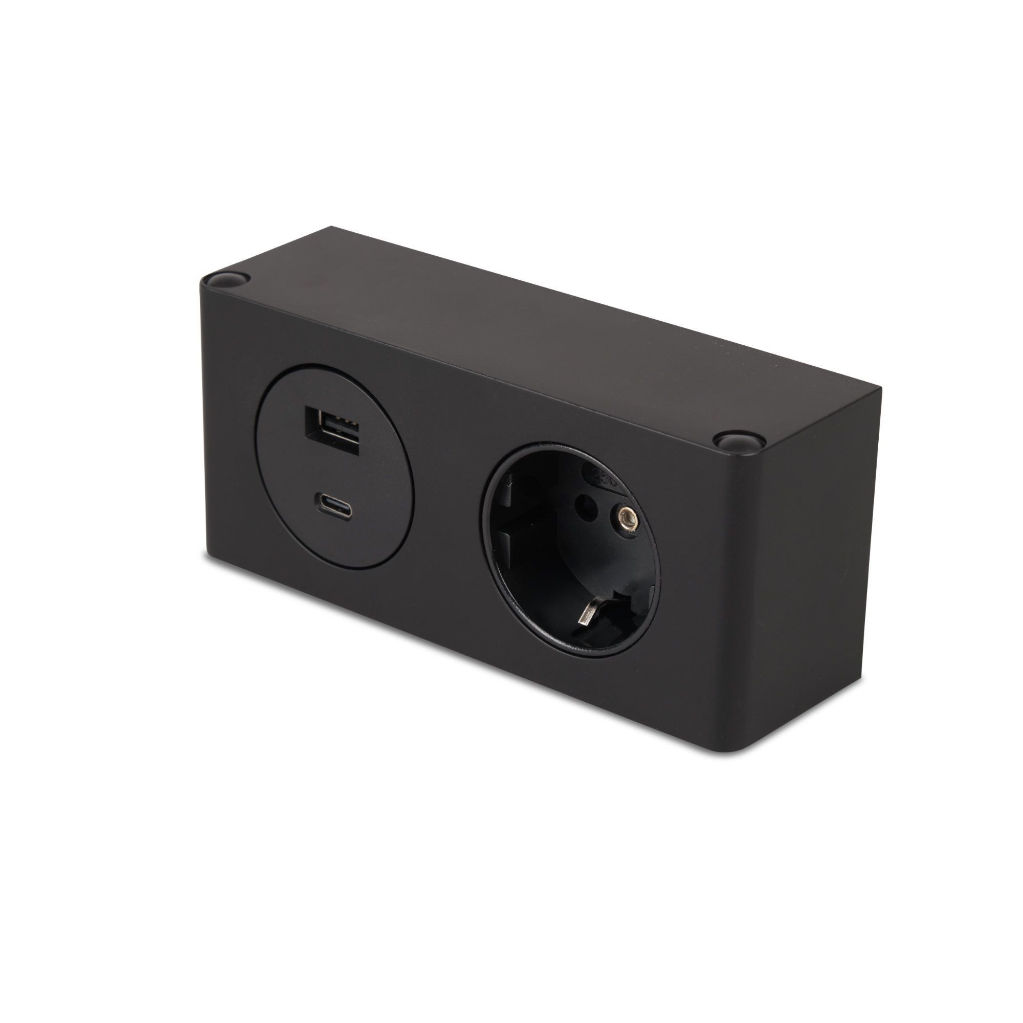 kalb Steckdose 2-fach Steckdosenleiste, 230V Steckdose und USB A/C Anschluss schwarz