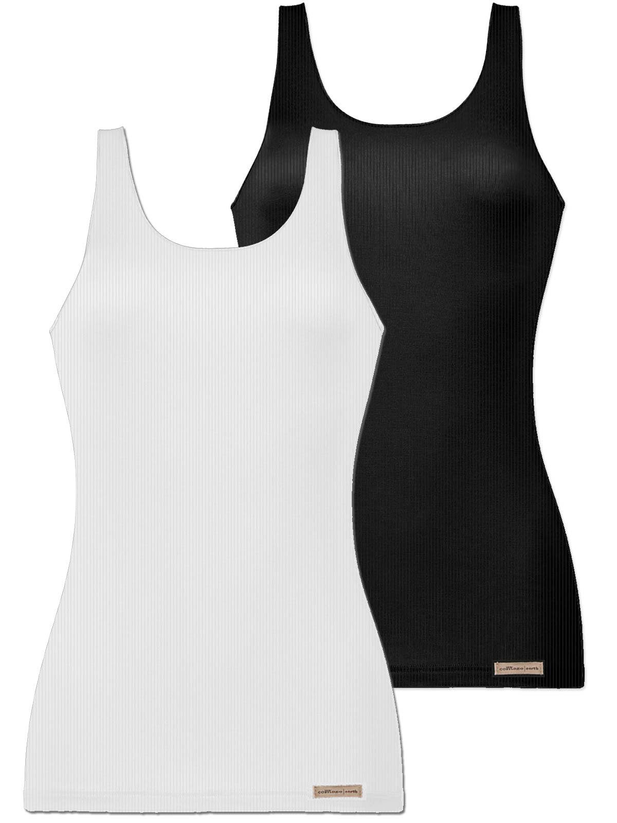 Achselhemd Achselträgerhemd Pack schwarz-weiss Vegan Baumwoll 2er COMAZO 2-St) (Stück, Damen