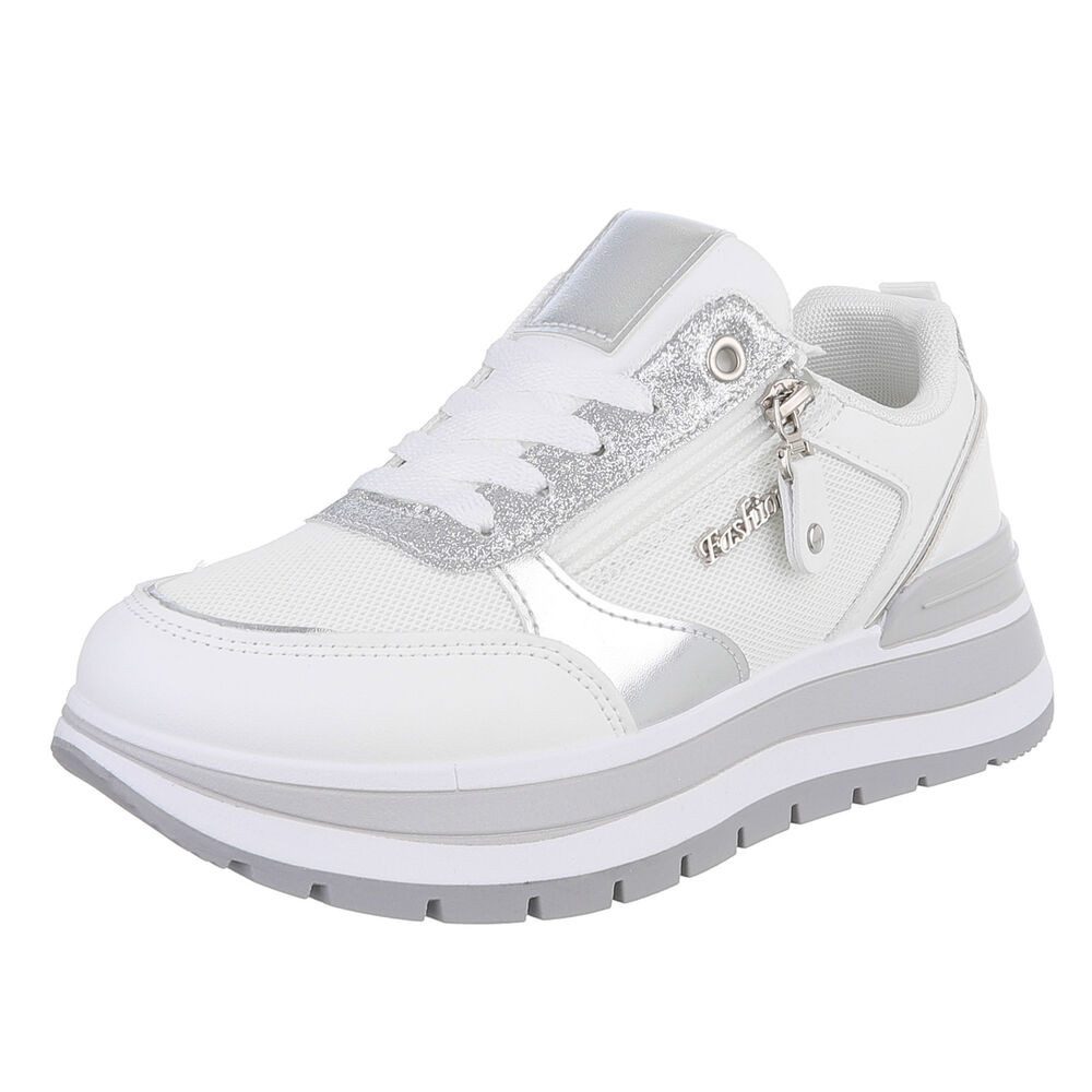Ital-Design Moderne Sneakers für Damen mit gepolsterter Sohle und Zipper Sneaker (91154417) Keilabsatz/Wedge Sneakers Low in Weiß