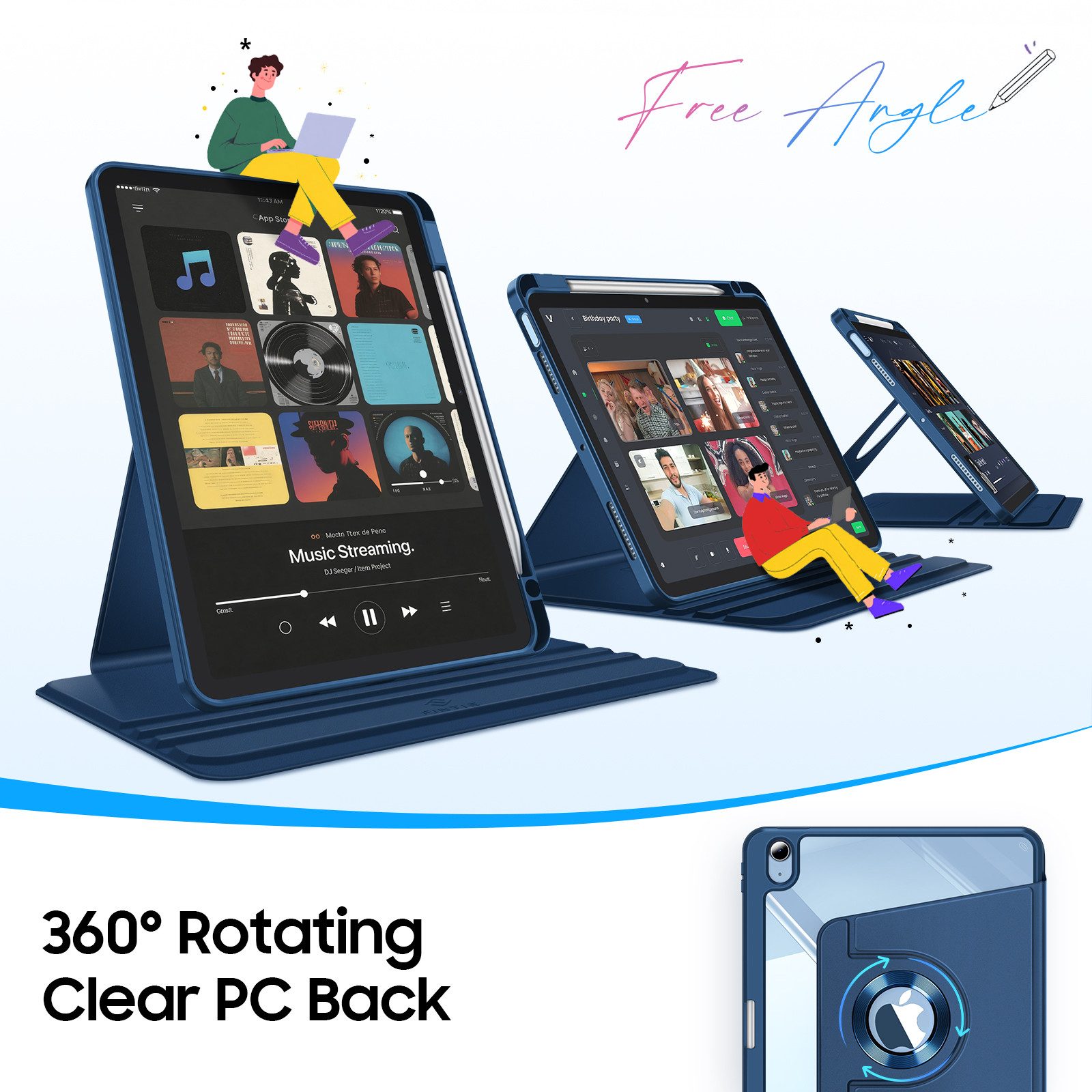Fintie Tablet-Hülle für iPad Air 11'' M4/M3/M2(2026/2025/2024), iPad Air 5/4 Gen 2022/2020 10,9 Zoll, mit Stifthalter, 360° drehbar, klar Acryl-Rückseite, stoßfestem Rahmen