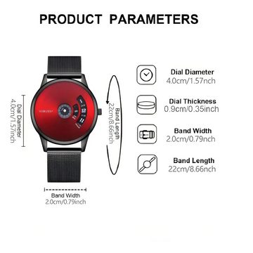 S&T Design Quarzuhr Herren Armbanduhr Herrenuhr Männeruhren Luxusuhr Rot, inkl. Geschenketui + Werkzeug zum verstellen