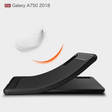 CoverKingz Handyhülle Hülle für Samsung Galaxy A7 (2018) Handyhülle Cover Silikon Case, Carbon Look Brushed Design