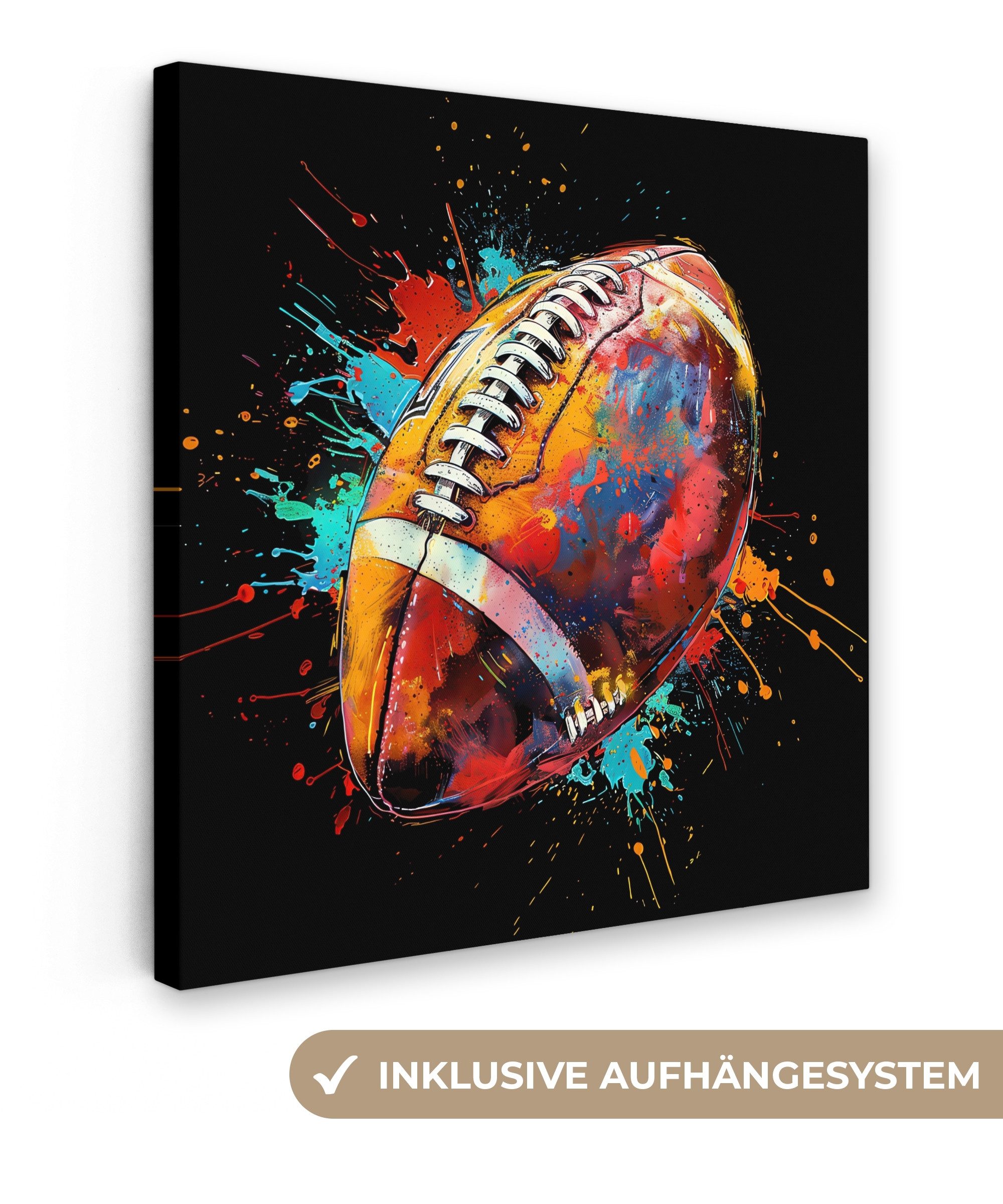 OneMillionCanvasses® Leinwandbild Graffiti - Sport - Rugby - American Football, Fotodruck (1 St), Wandbild, Deko Schlafzimmer Wohnzimmer Flur 20x20 cm