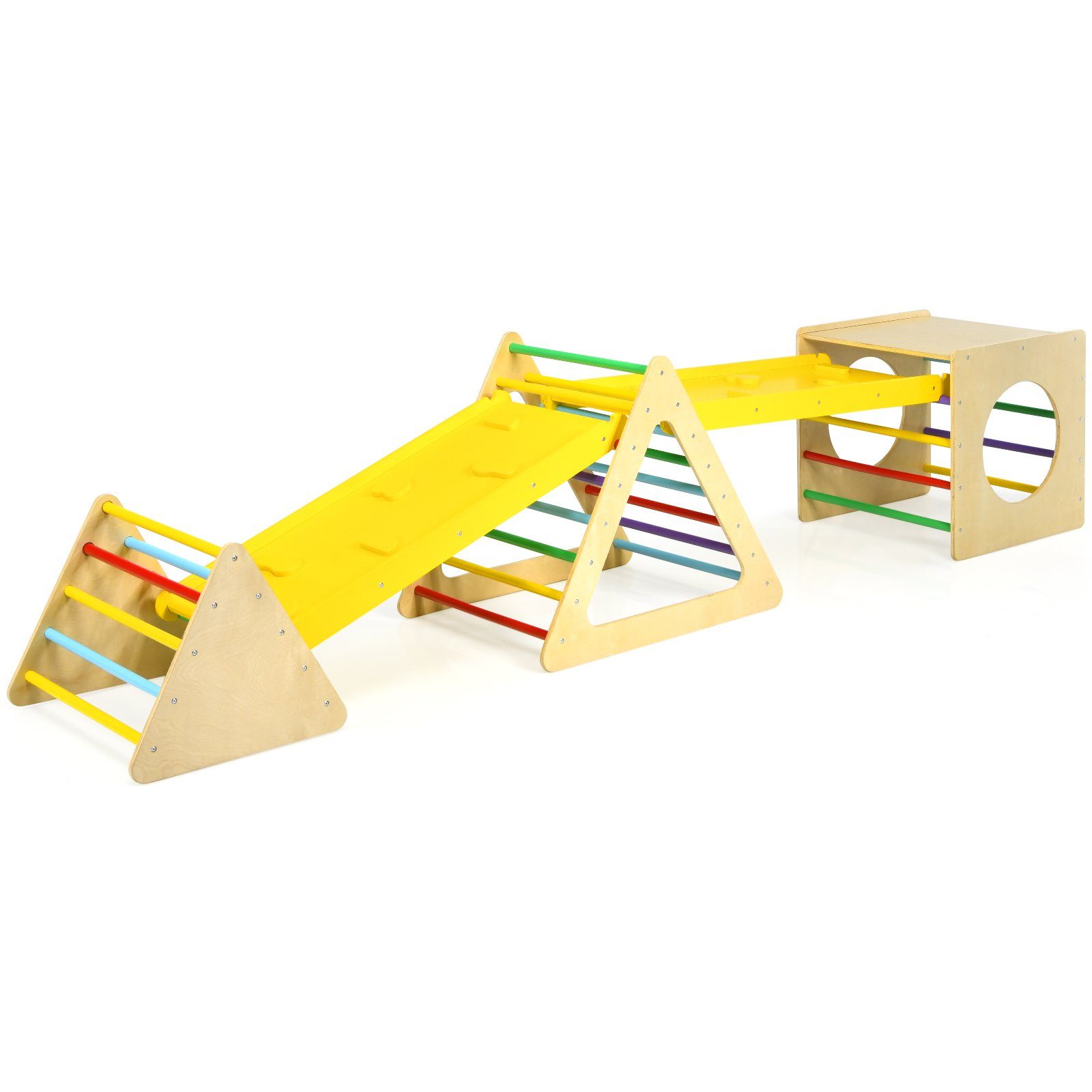 COSTWAY Klettergerüst Kletterdreieck, mit Kletterwürfel & Rampe