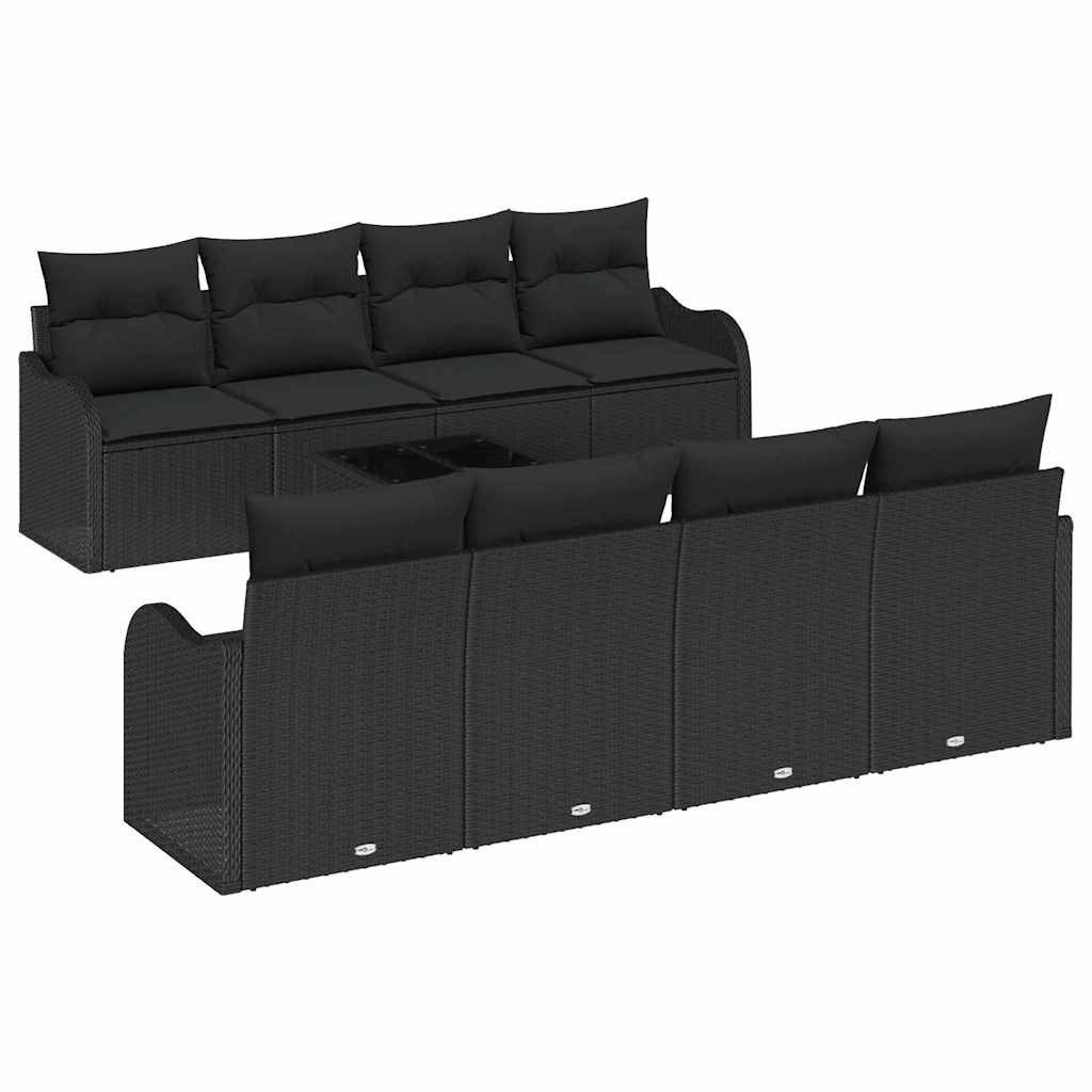 vidaXL Loungesofa Gartensofa-set Schwarz 55 x 55 x 37 cm Poly-Rattan, 9 Teile