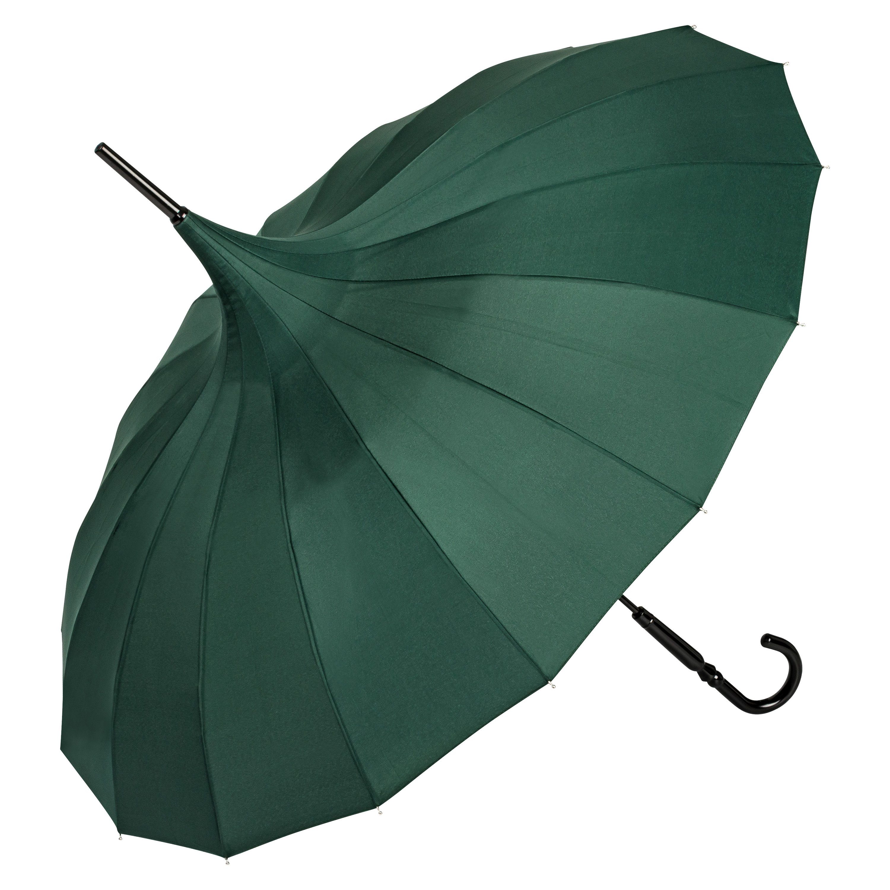 von Lilienfeld Stockregenschirm Regenschirm Sonnenschirm Pagode Charlotte, Pagodenform mit 16 Segmenten grün
