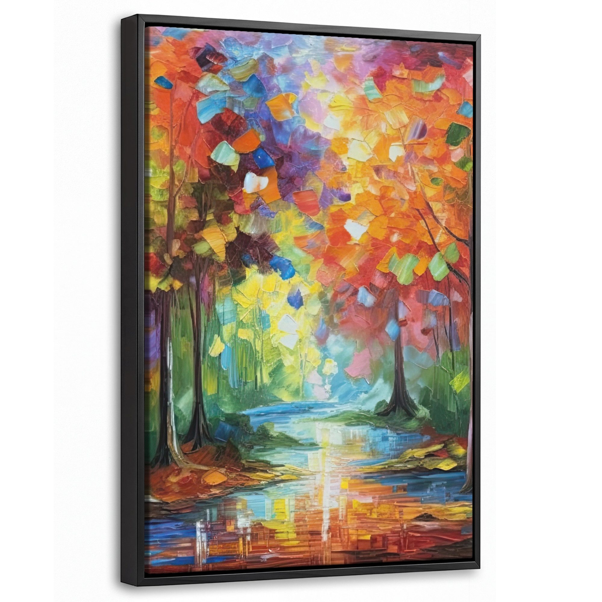 OneMillionCanvasses® Leinwandbild mit Rahmen - Landschaft - Wald - Farben - Natur, Fotodruck (1 St), Deko für Wohnzimmer Schlafzimmer Küche 20x30cm