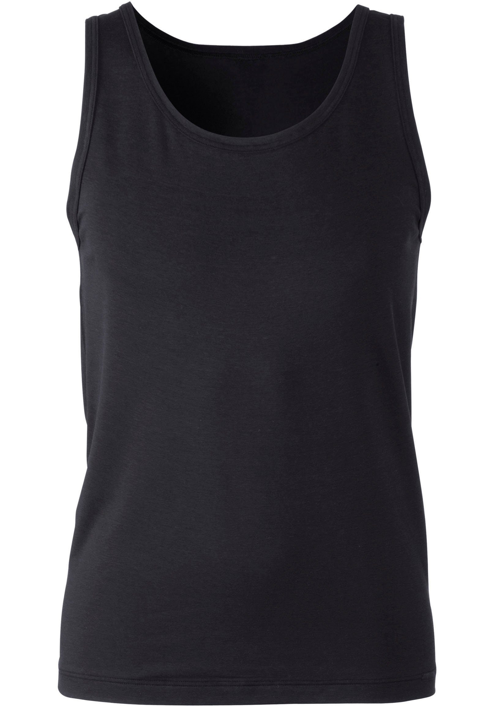 Focus CALIDA schwarz Schnitt mit gerader Unterhemd eingefasstem Rundhalsausschnitt, Achselhemd