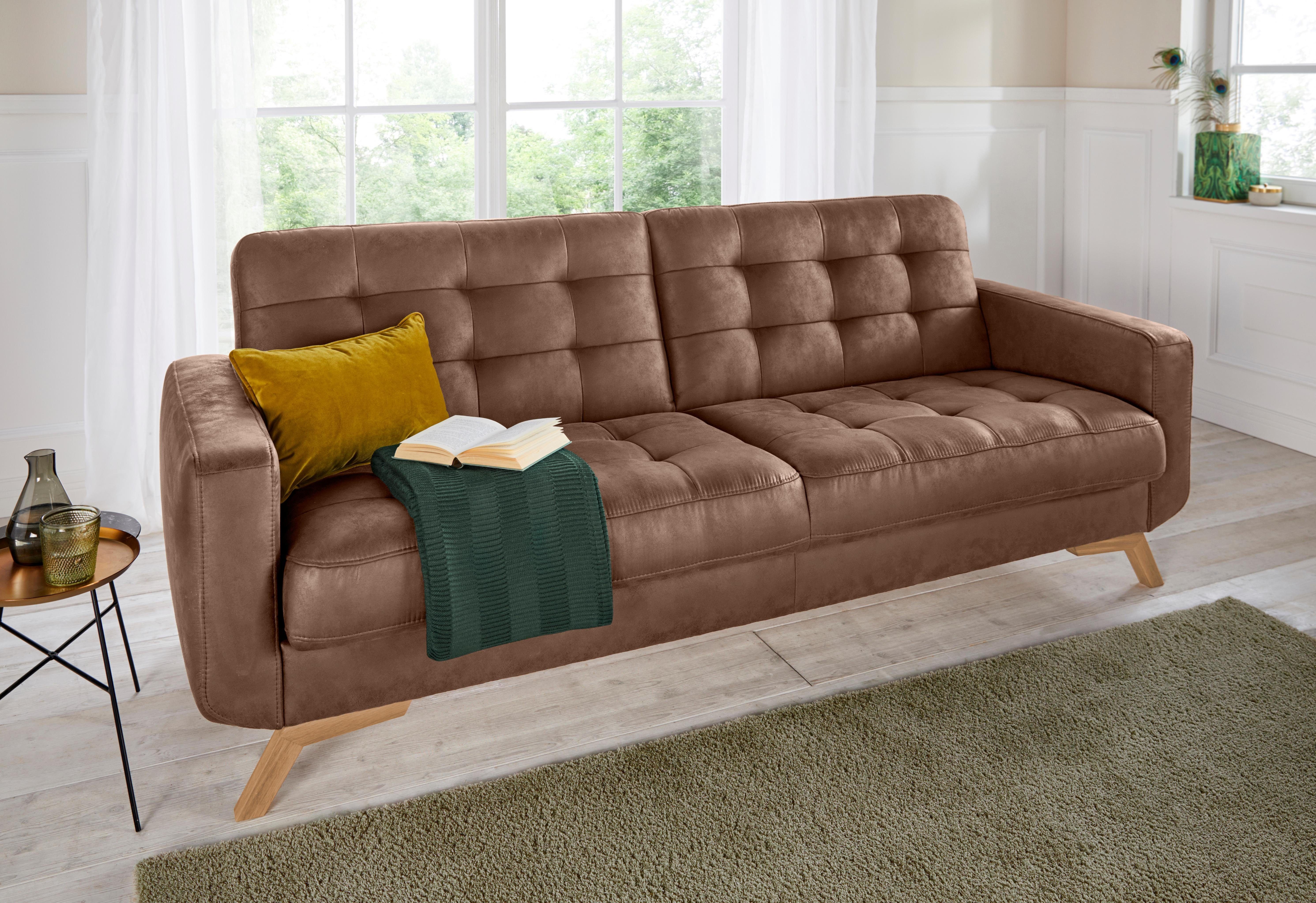 exxpo - sofa fashion 3-Sitzer Fiord, aktuelles Design, tolle Detailverarbeitung im Sitz und Rücken, bequem, wahlweise Kippcouch mit Bettfunktion und Bettkasten, Holzfuß
