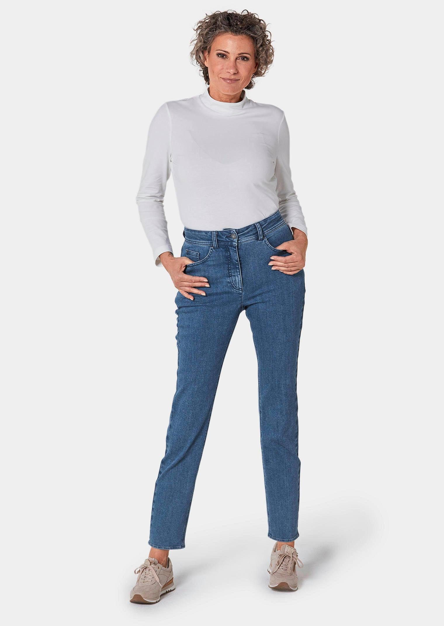 GOLDNER Bequeme Jeans Hose marine Kurzgröße: Bauchweg-Effekt Superbequeme mit