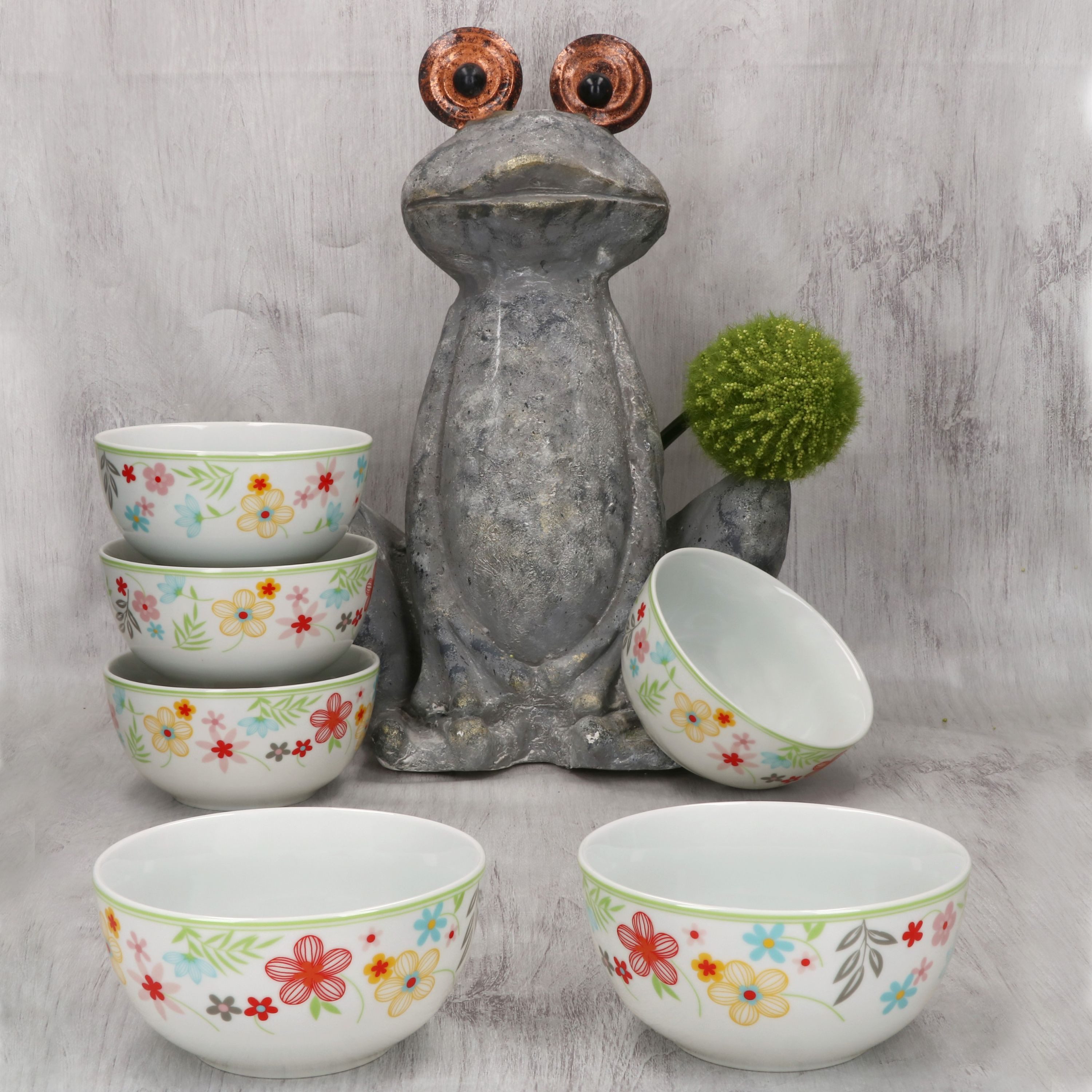 MamboCat Müslischale 6x Variant Blümchen Schale 14,3cm 450ml Porzellan 6 Personen Müsli, Porzellan