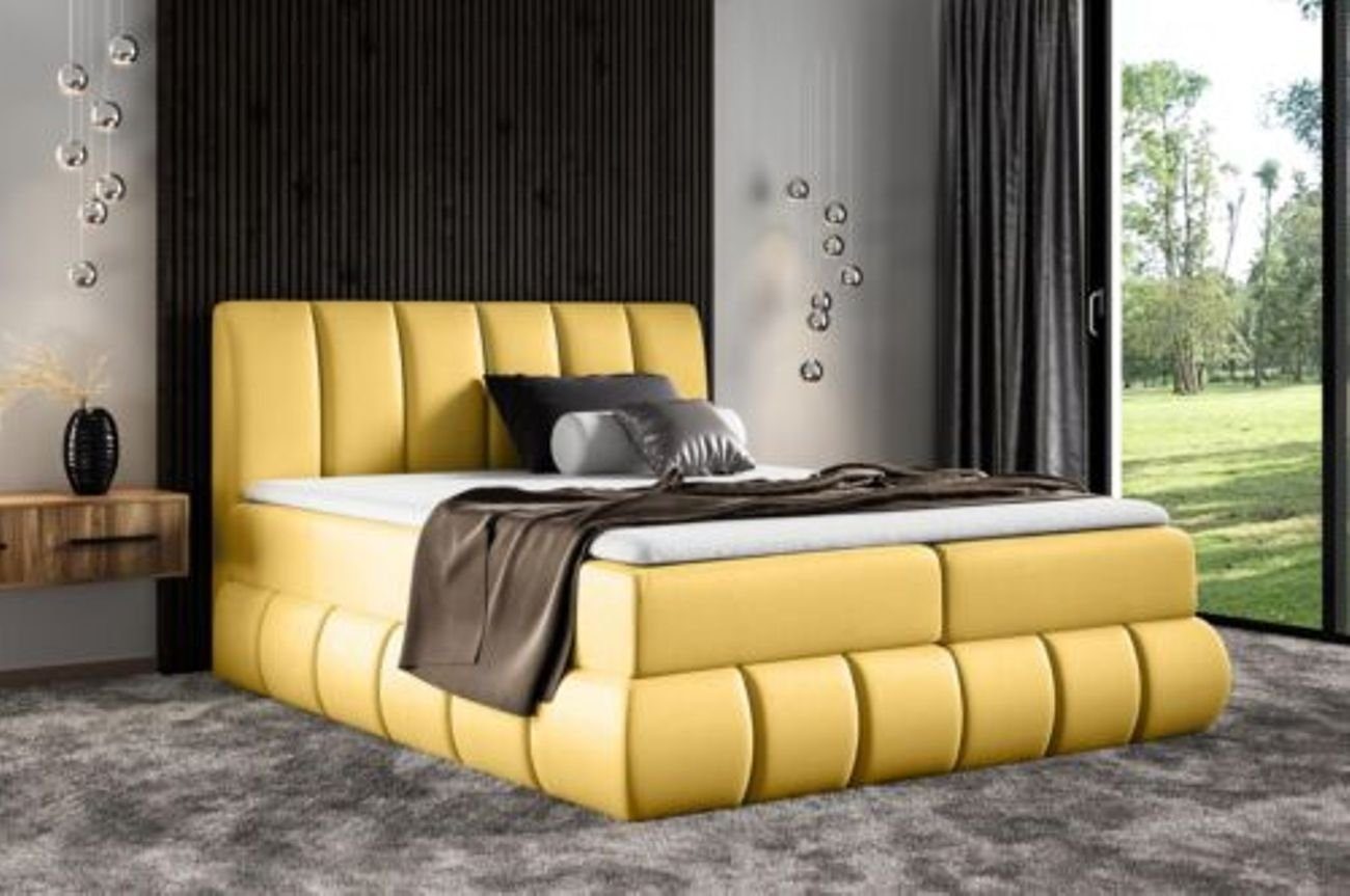 JVmoebel Bett, Bett mit Bettkasten Ehebett Betten Boxspringbett Doppelbett Gelb | Bettgestelle